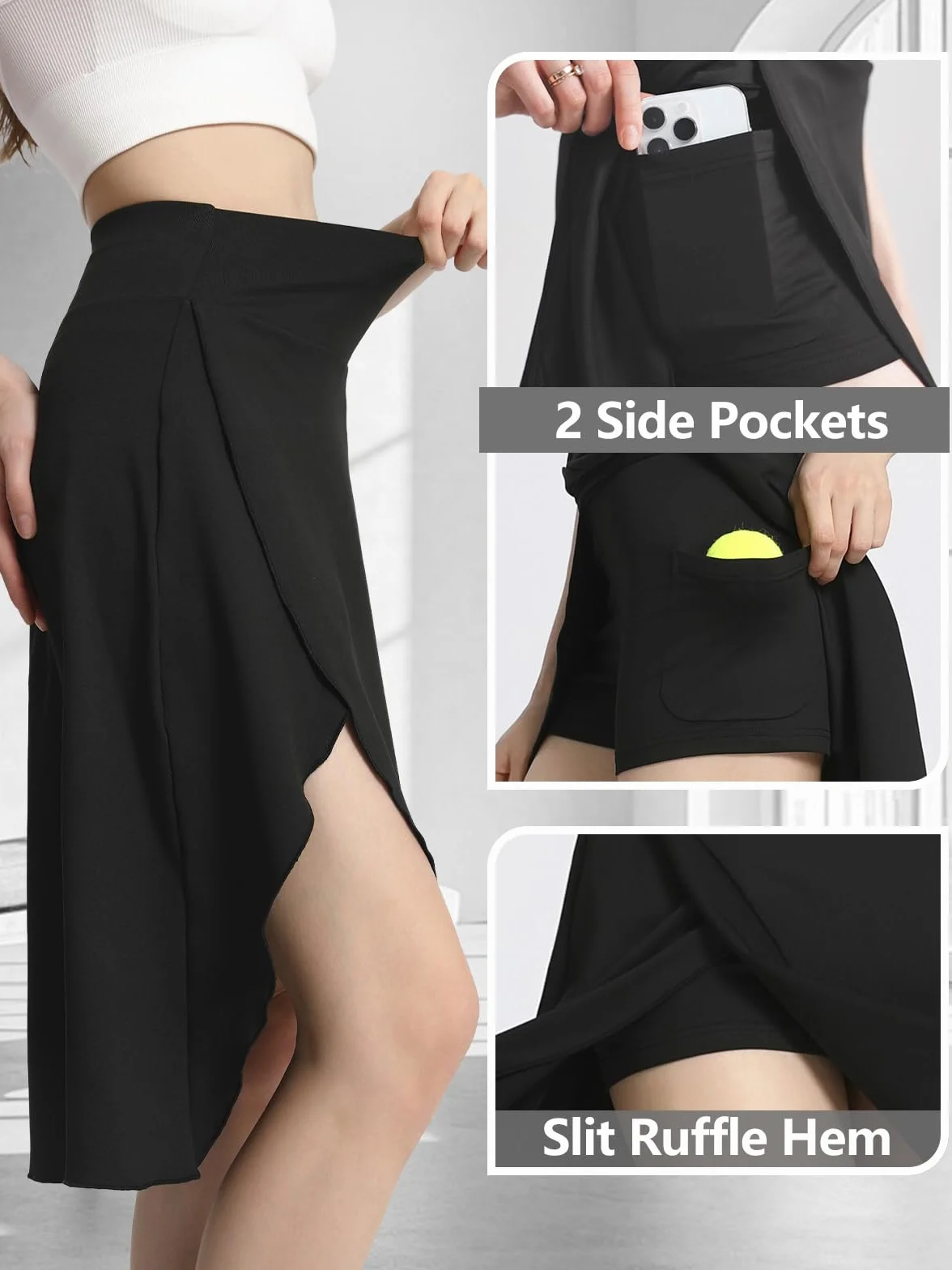 Bezioner Falda Pantalon Mujer Midi Deportiva Larga Padel Tenis Golf con Pantalones Cortos Bolsillos