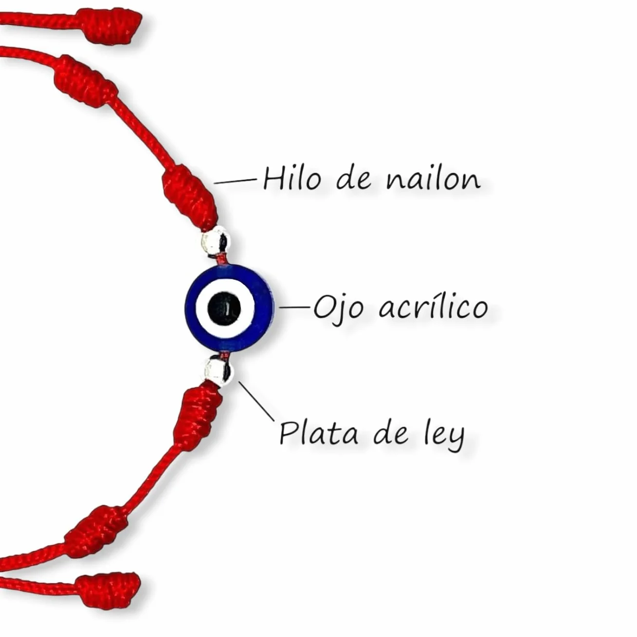 Pulsera de nudos ojo turco bebé roja contra mal de ojo amuleto buena suerte hilo rojo protección niños talla especial