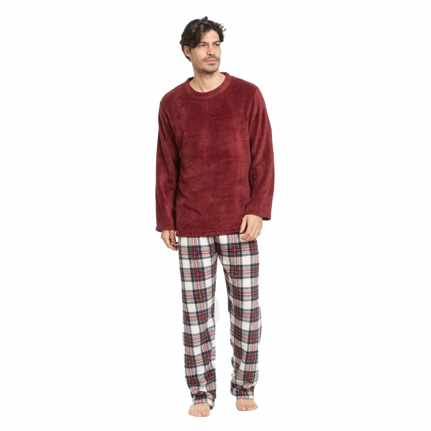 TRAMAS+ Pijama Hombre Invierno Coralina Manga Larga Polar Pantalón Largo Conjunto Cómodo Calentito