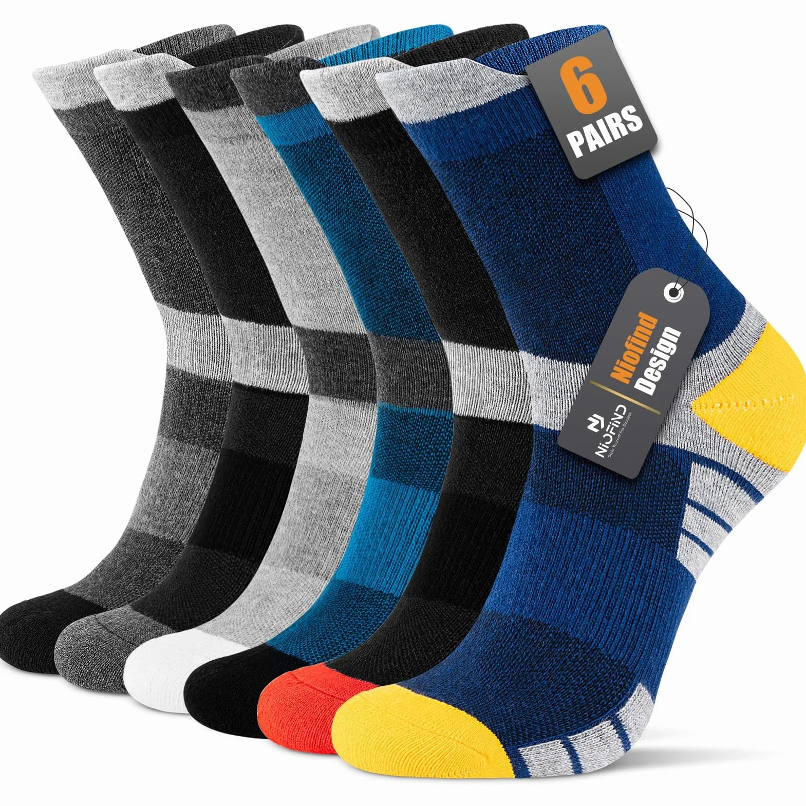 Niofind Calcetines Hombre, 6 Pares Calcetines Deporte Algodon, Anti-Ampollas, Anti-Olor, Absorbentes De Sudor, Transpirables, Calcetines Running Con Acolchado Para Correr, Trabajo, Ciclismo