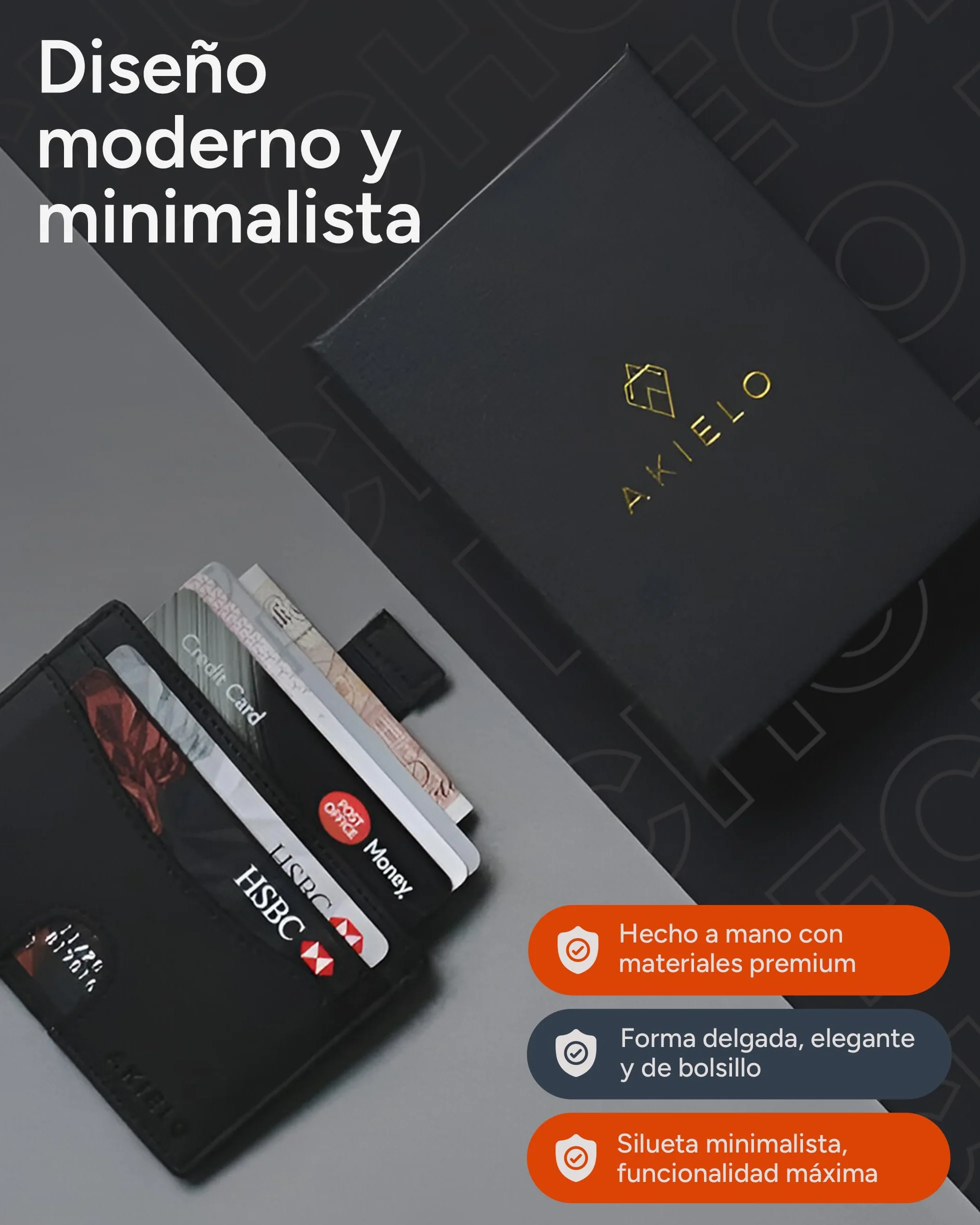 AKIELO Tarjetero Minimalista Bloqueo RFID Caja Regalo Cartera Hombre Fina Compacta Colección Echo