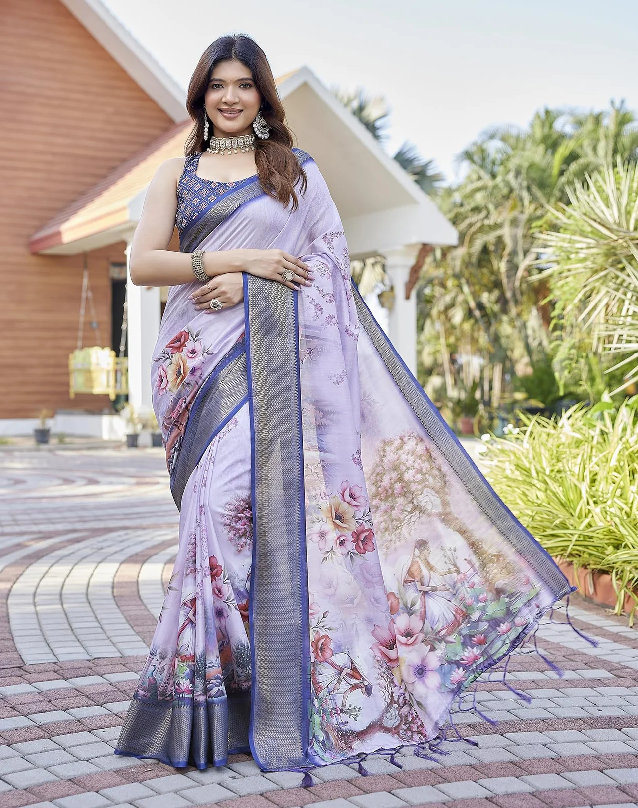 Yashika Banarasi Kanjivaram Sari de seda para mujer étnico