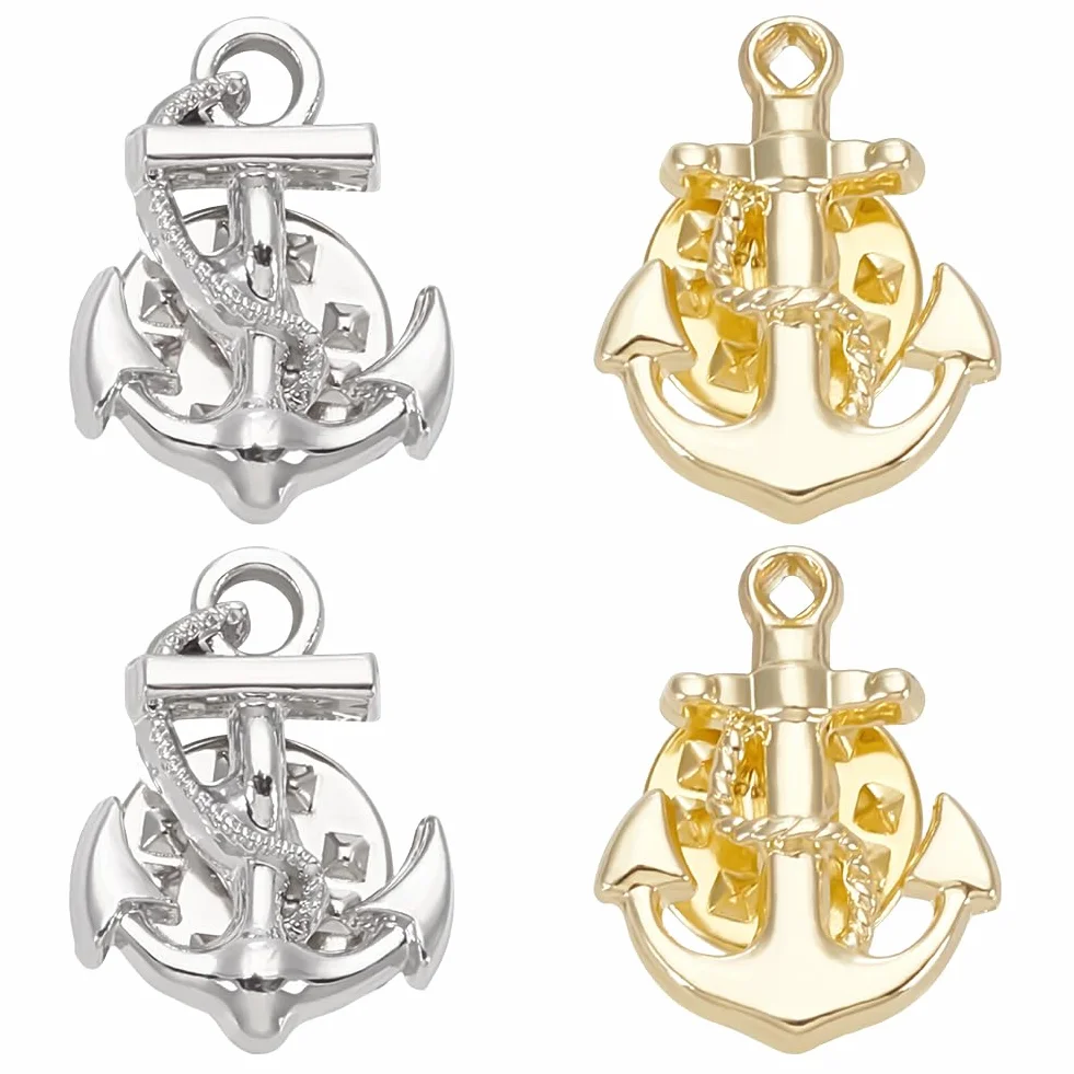 WEBEEDY 4 piezas Broche Ancla Oro Plata para Hombres Mujeres Pines de Solapa de Marina Metal