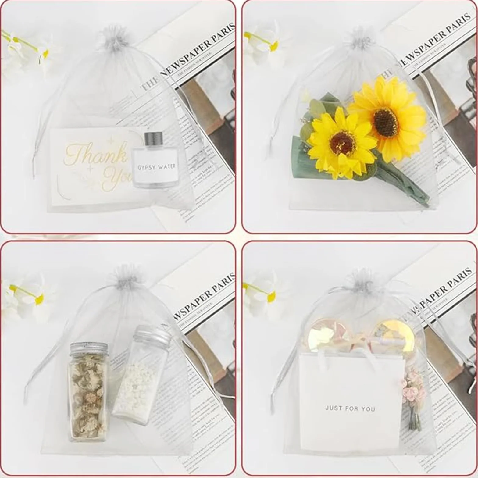 YFelomatric Lote de 30 bolsas de organza - 20 x 30 cm - Blanco - Bolsas de protección con cordón de cierre - Para joyas, regalos, dulces, boda