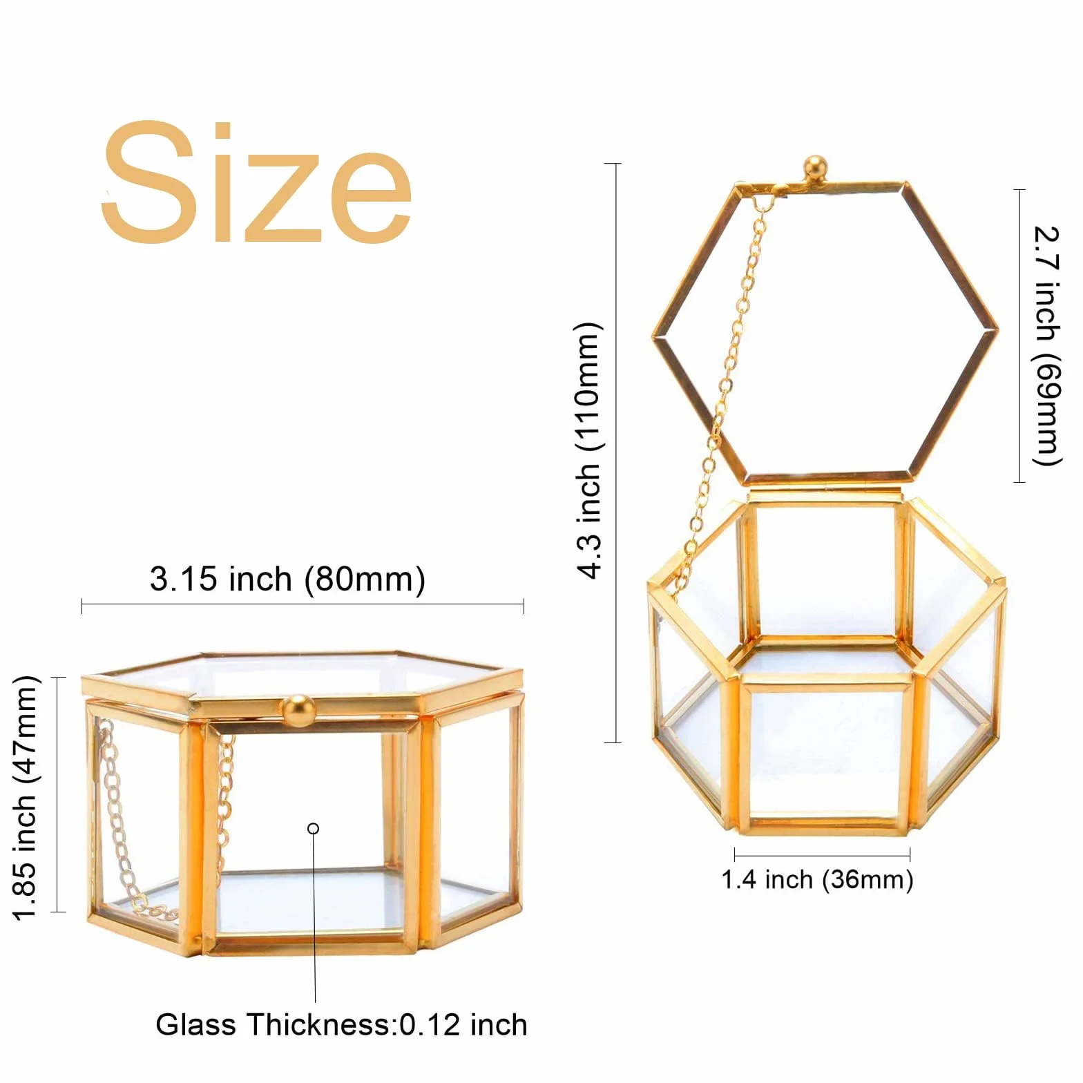 Joyero Geométrico de Cristal Dorado, Caja de Anillo de Vidrio Pequeña para Exhibir Joyas y Flores