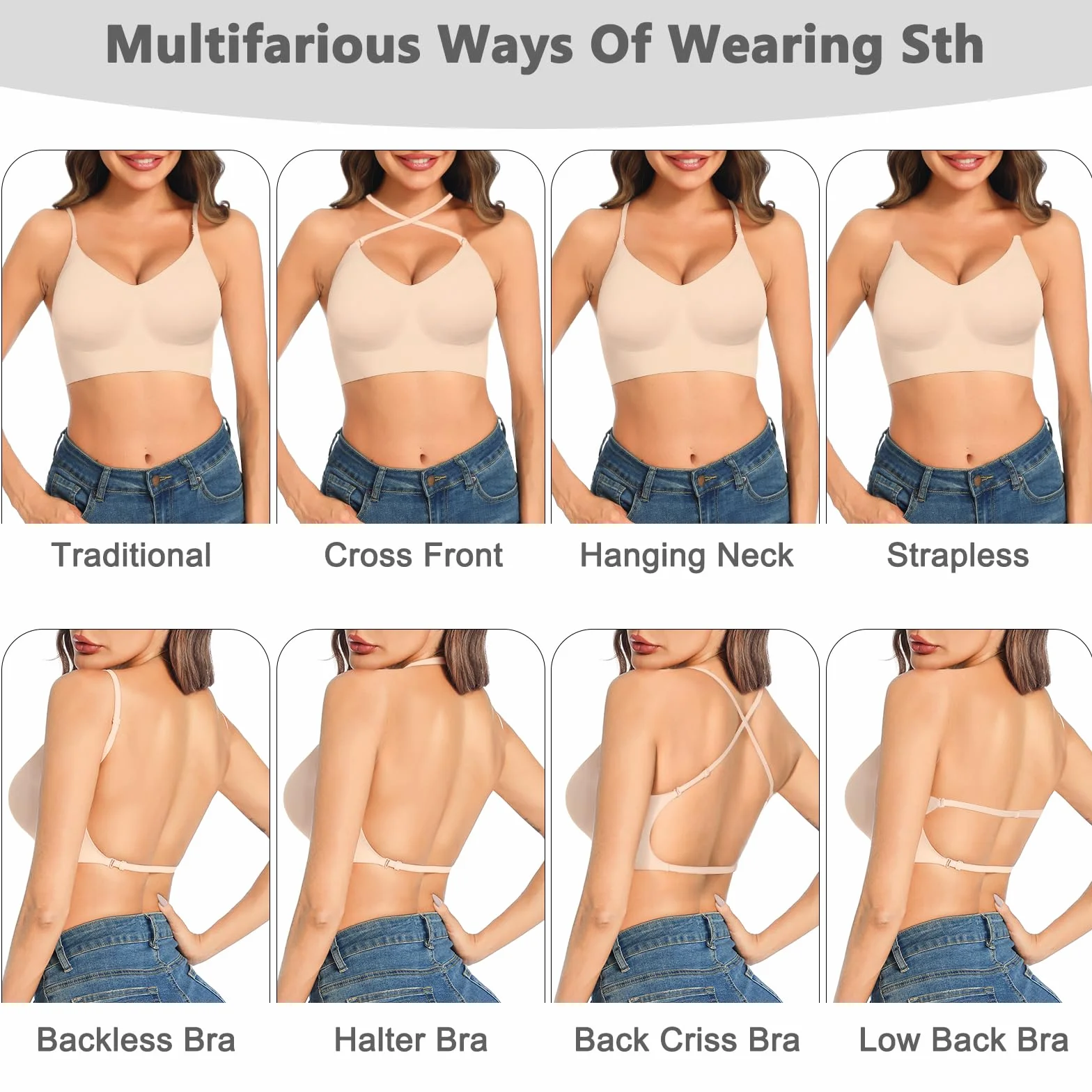 Sujetador Básico para Mujer sin Aros Push up con Tirantes Regulables Multi-Wear