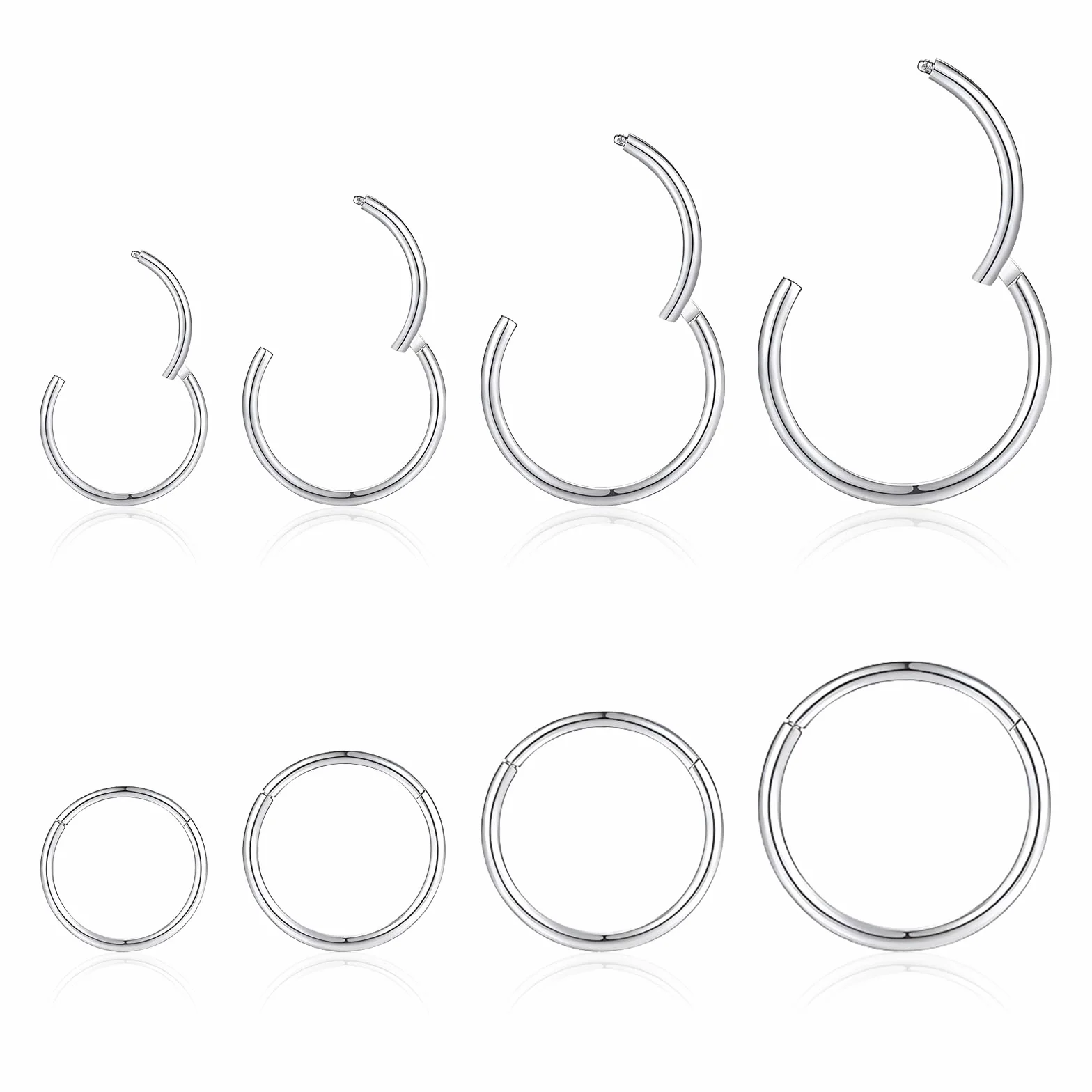 Aros Septum Acero Quirúrgico 8 Piezas 8mm/10mm/12mm/14mm Negro Piercing Nariz Cartílago Labio Helix