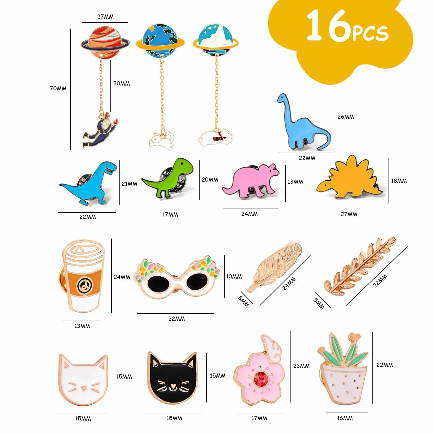Juego de 16 Broches de Dibujos Animados de Acero Inoxidable, Accesorios de Ropa 20x15x1cm