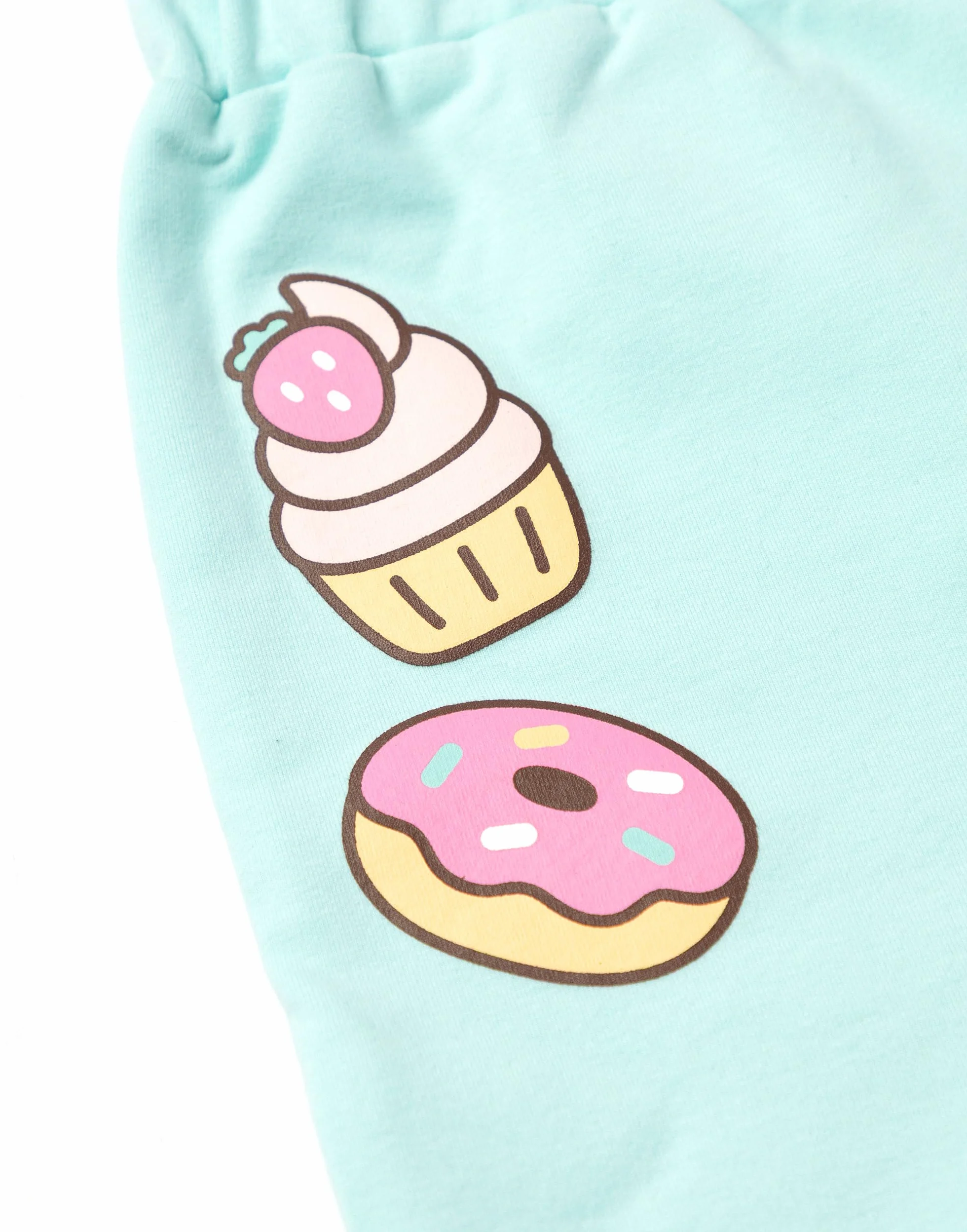 Pusheen the Cat Conjunto Niña Camiseta Gris y Shorts | Camiseta con gráfico verde menta y cinturilla elástica | Ropa casual de manga corta | Mercancía