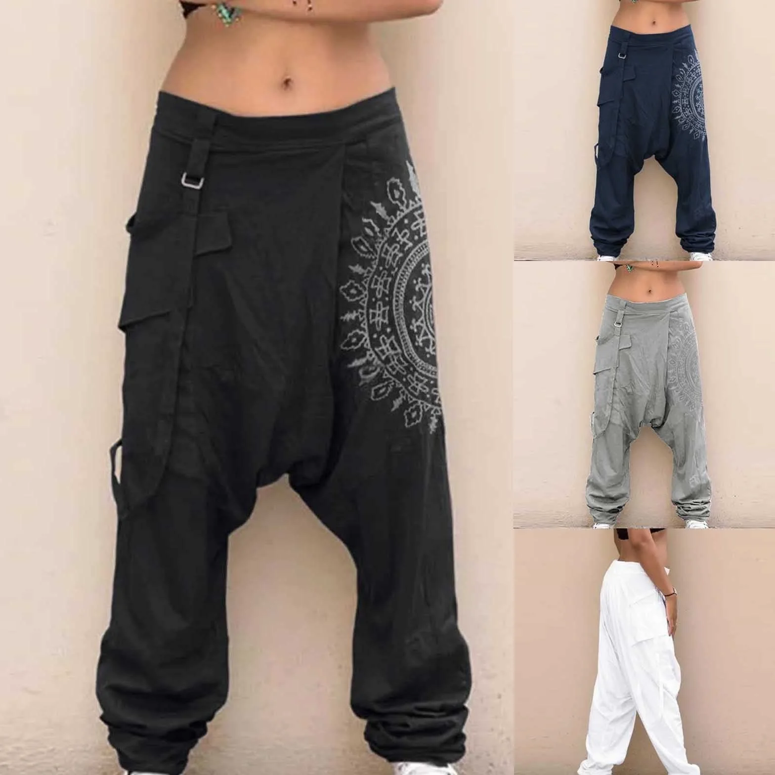 Pantalones Harem Hombre Yoga Pilates Danza Cintura Baja Ancha Bolsillo Unisex