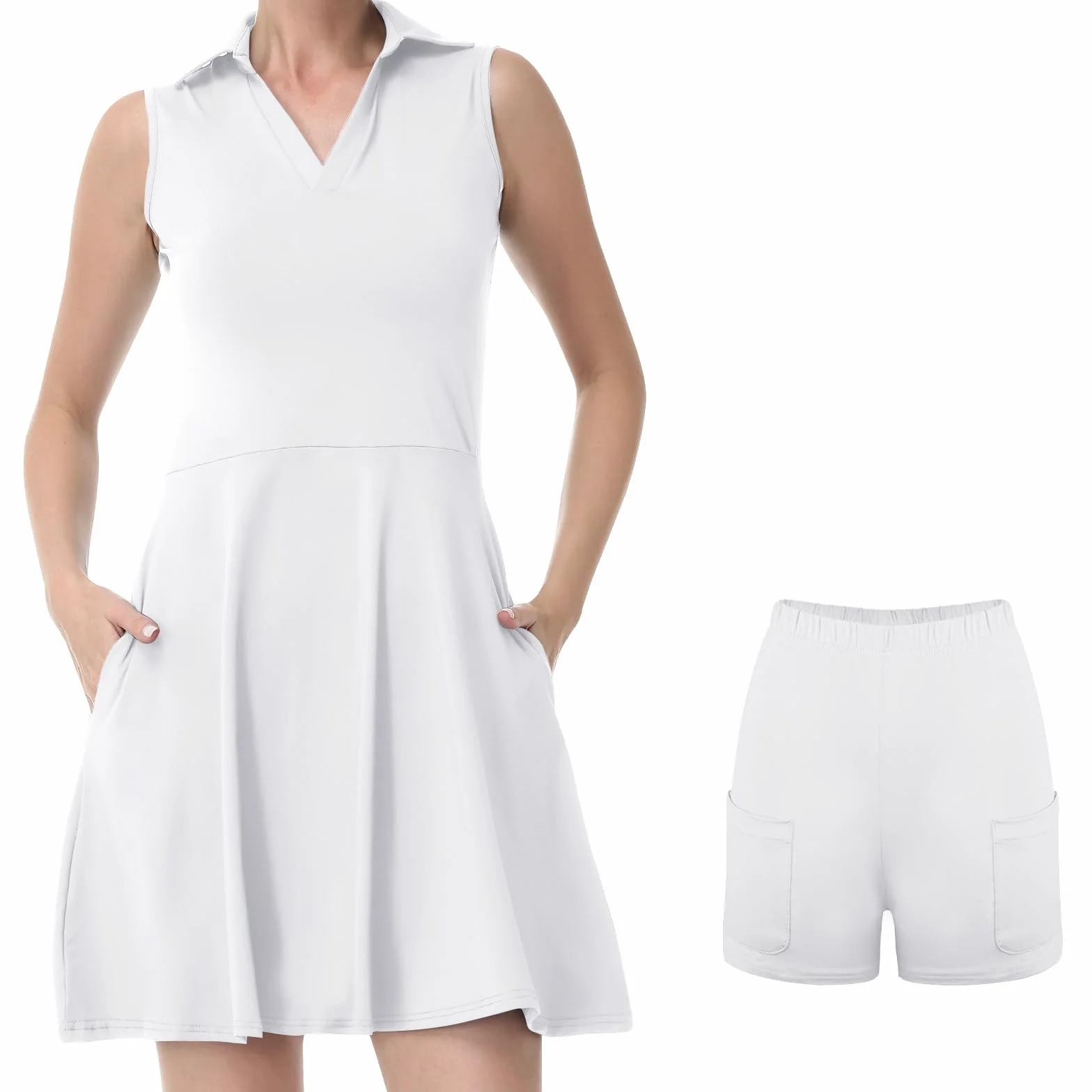 Bezioner Vestido Tenis Mujer Vestido Deportivo con Pantalones Cortos Polo con Bolsillos Golf sin Mangas
