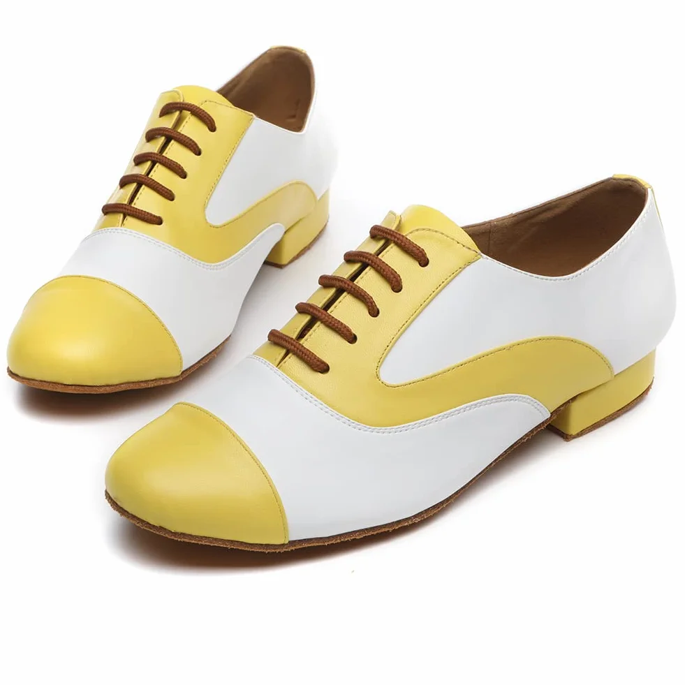 Zapatos de Baile de Salón de Cuero para Hombres Tacón Bajo Práctica L147