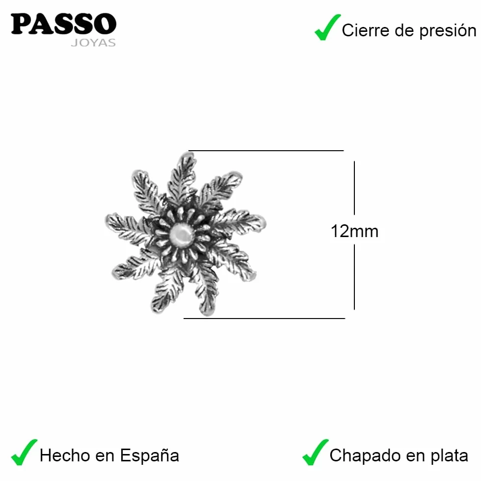 Pendientes Flor del Sol Vasco 12mm plata cierre de presión amuleto étnico