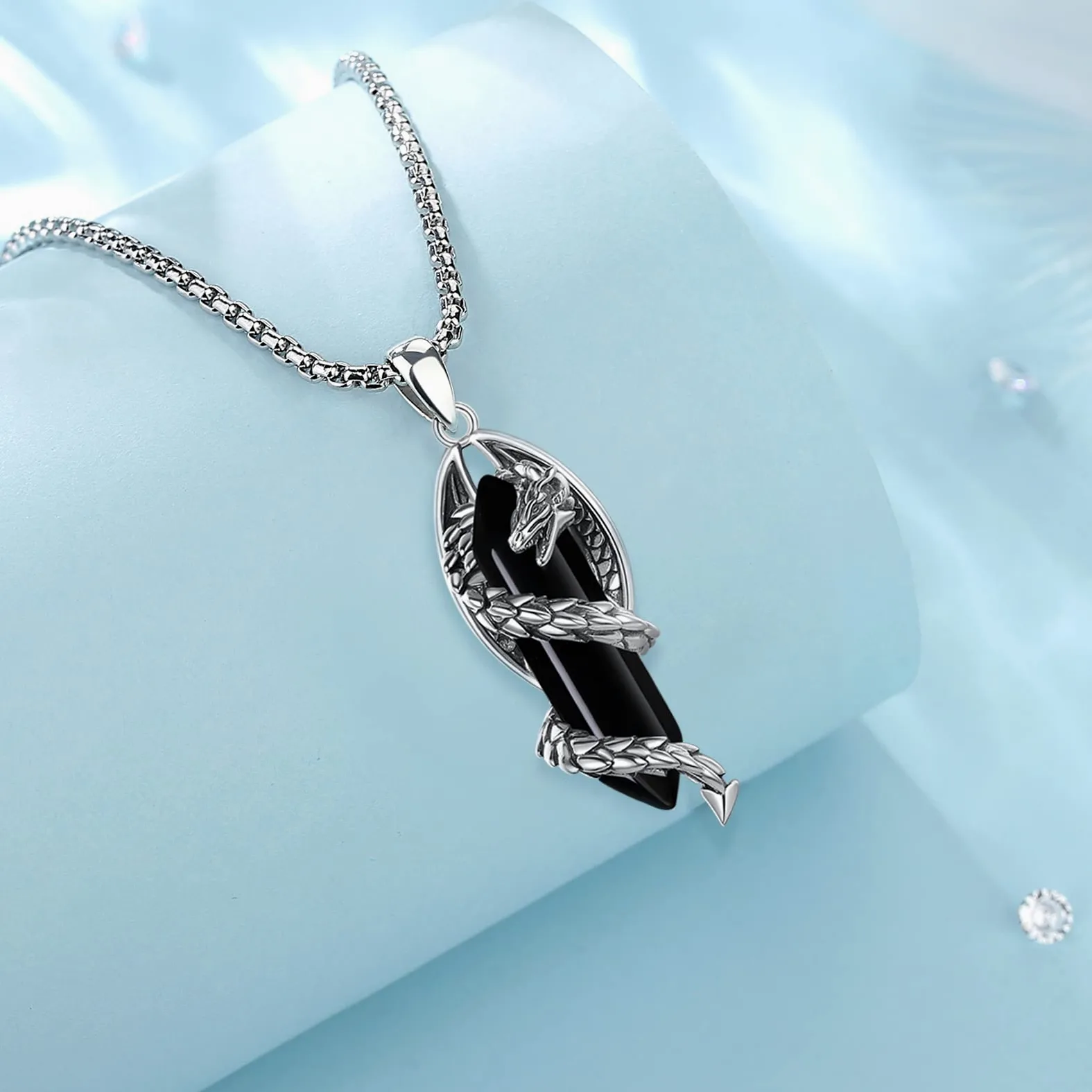 Collares Dragón para Mujer Hombre, Colgantes Cristal Rosa Obsidiana Energía Collar Vikingo Collar the Witcher, Dragón Vintage Joyería, Original Regalo para Hombre Mujer, 51CM+61CM