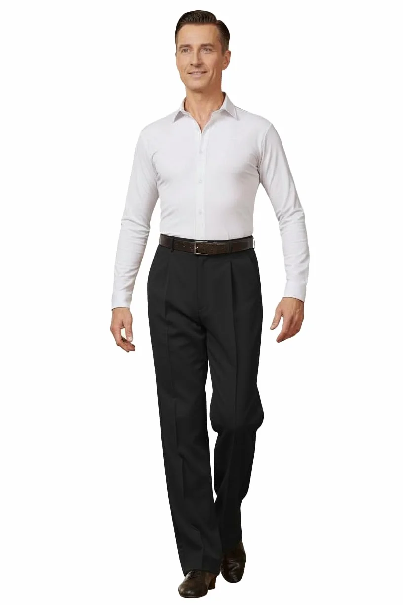 Pantalón de hombre para danza estándar y baile de salón con pliegues delanteros y bolsillos ribeteados