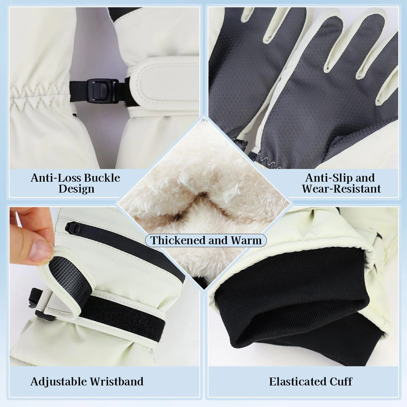 Guantes de esquí impermeables para mujer térmicos a prueba de viento con bolsillo cremallera