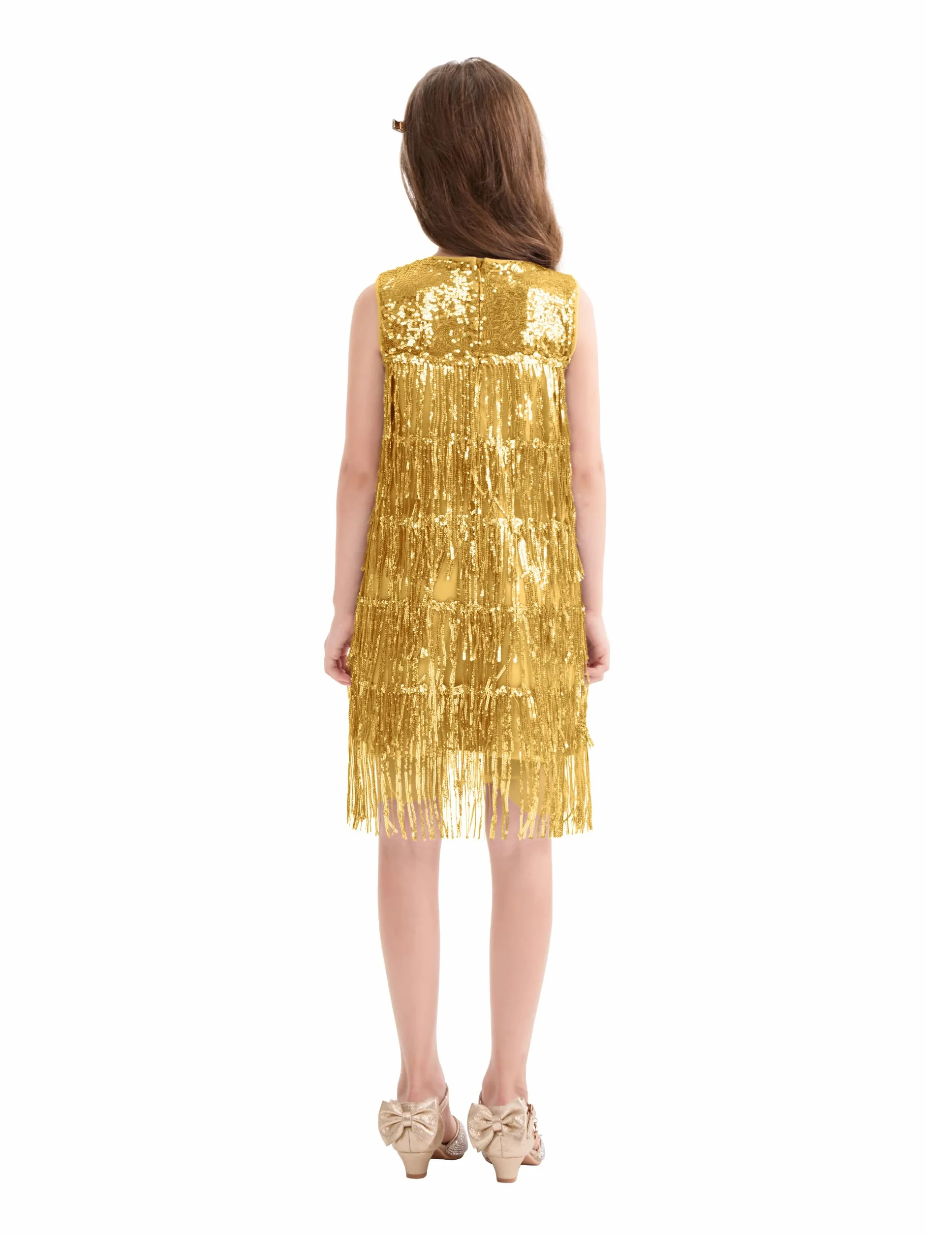 Vestido con Lentejuelas y Borlas para Niñas, Brillantes Carnaval Vestido con Pailletas Sin Mangas Vintage 20's Flapper de Fiesta