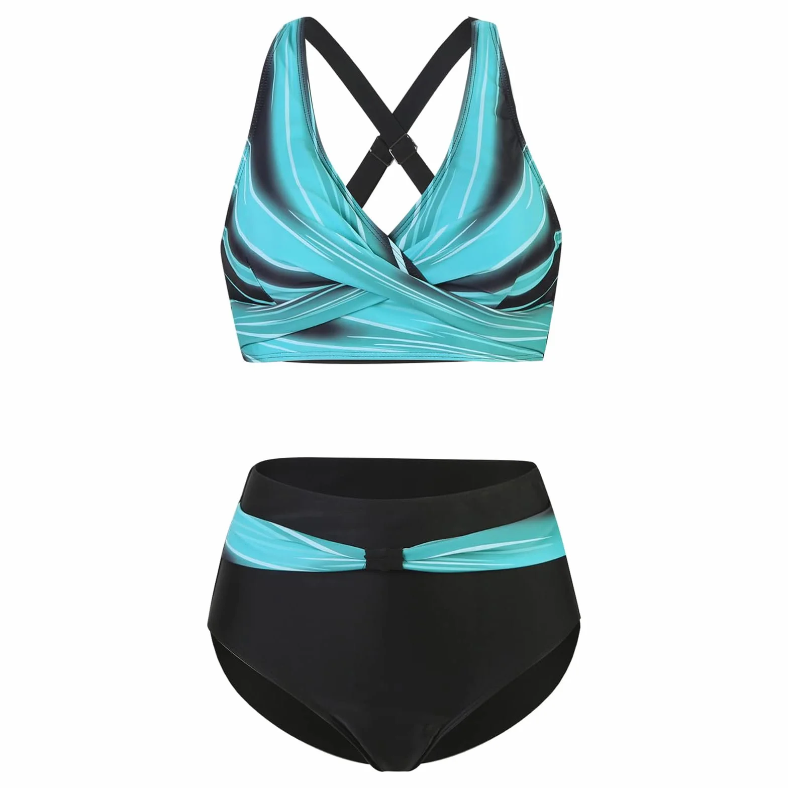 Traje de Baño Mujer Bikini Floral Conjunto Dos Piezas Cuello en V Cintura Alta Control de Vientre Push Up