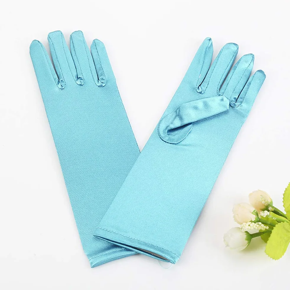 Guantes de princesa Elsa de satén para vestir, accesorios de fotografía para fiestas, niños 4-12 años