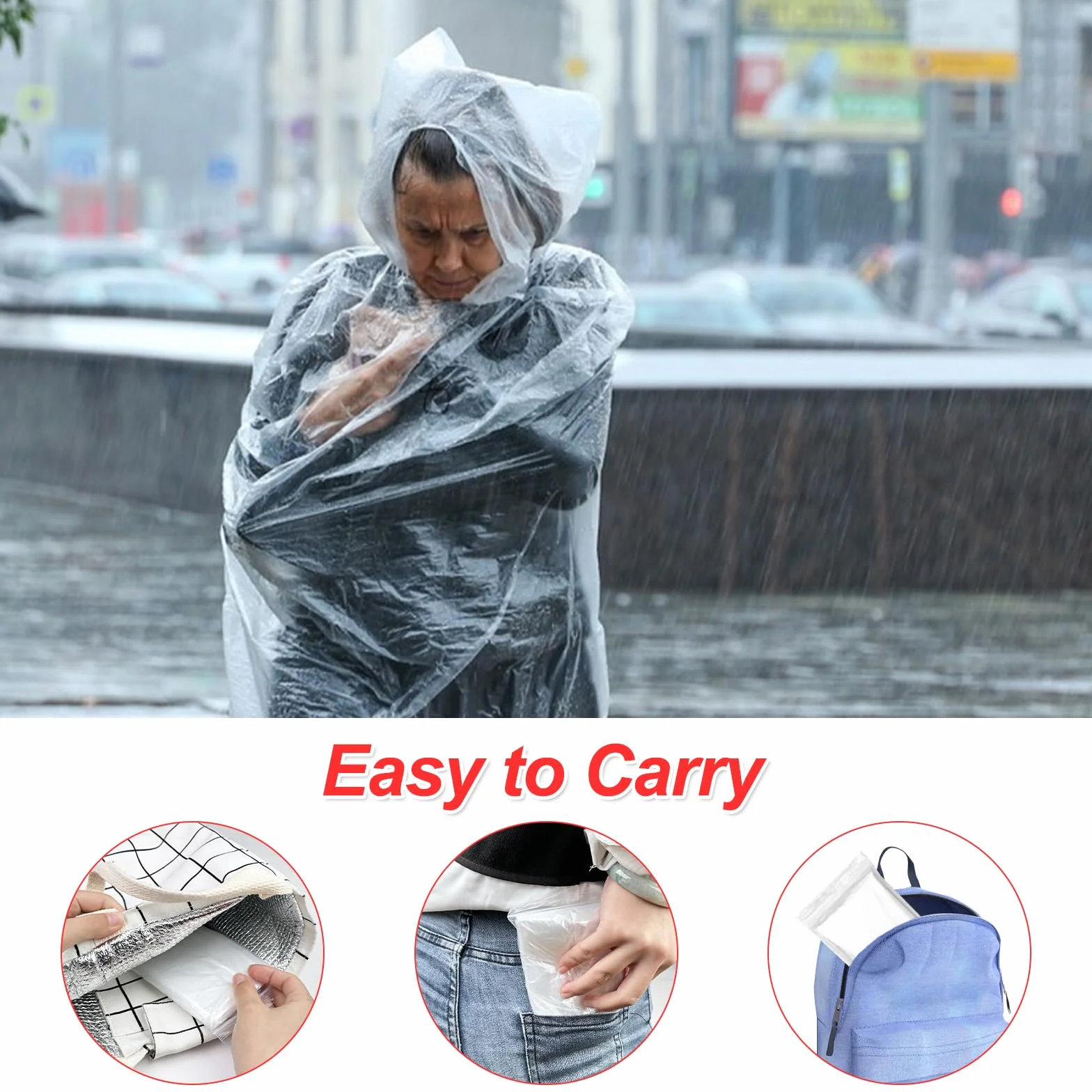Poncho Impermeable Traxenta 10 Piezas Capa Lluvia Portátil Senderismo Unisex Adulto Ligero Plegable Transparente