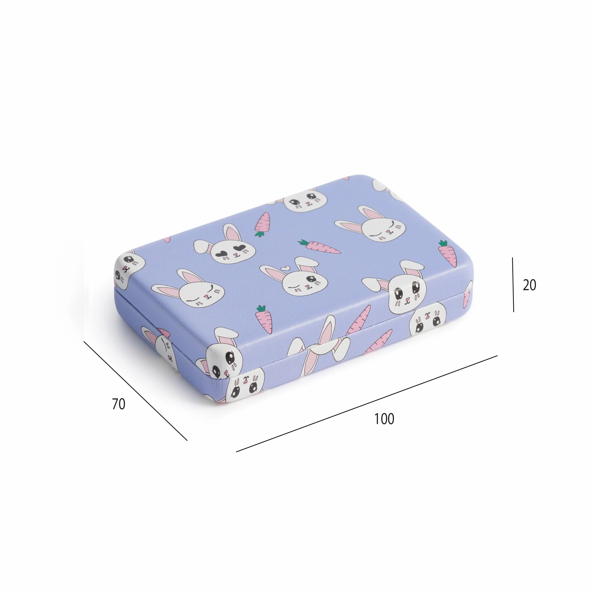 Joyero niñas con espejo 4 compartimentos Interior aterciopelado Estuche joyas 100 x 70 x 20 mm Conejo