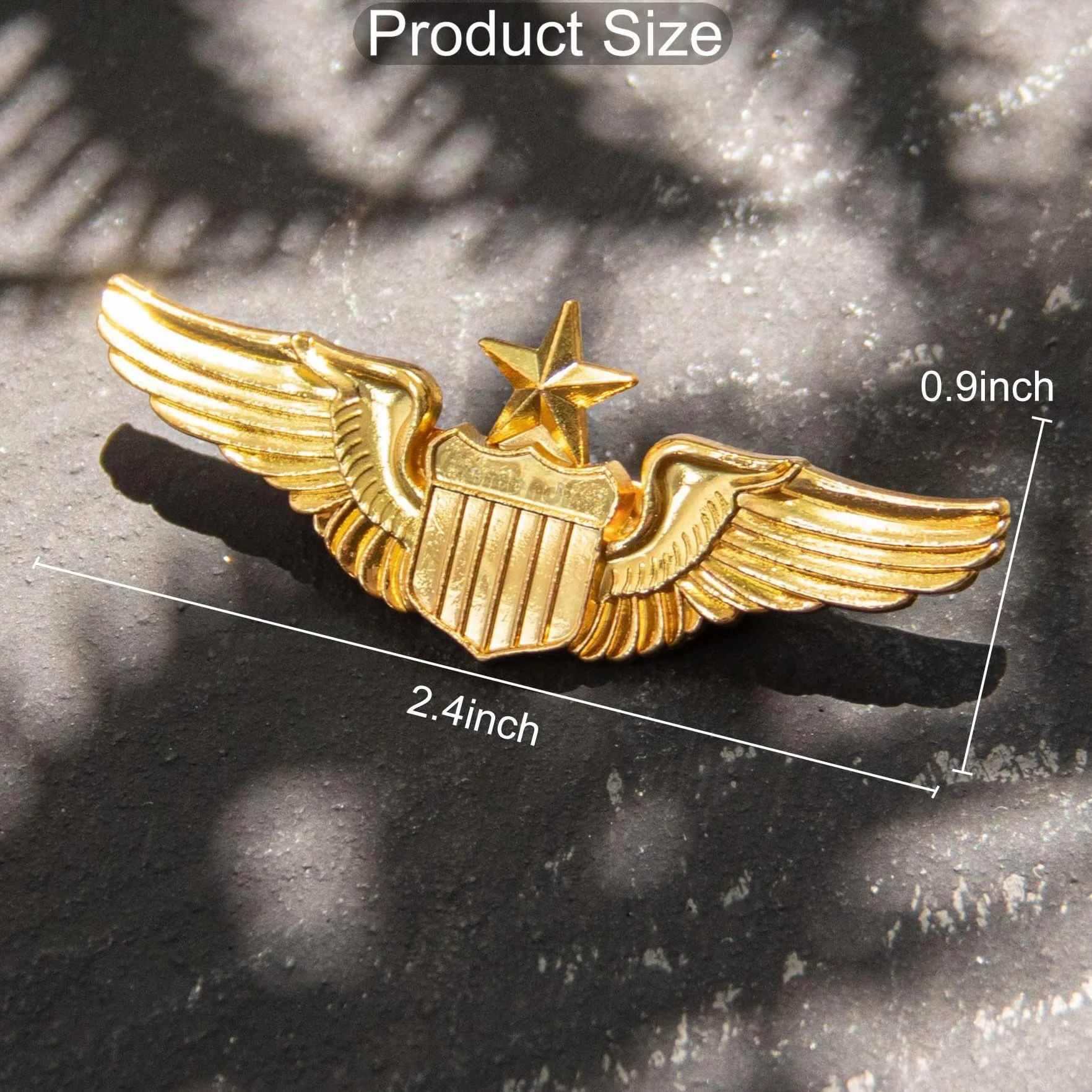 Metal Aviator Wings Pin, Senior Pilot Wing Gold Badge for Professional Uniform Cosplay