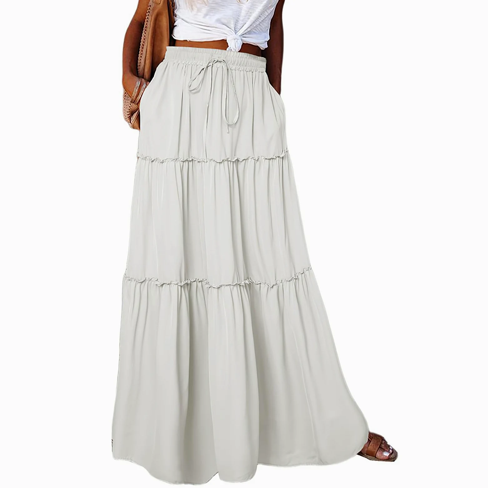 Falda Mujer Maxi Elástico de Cintura Alta Flowy Faldas Largas Casual