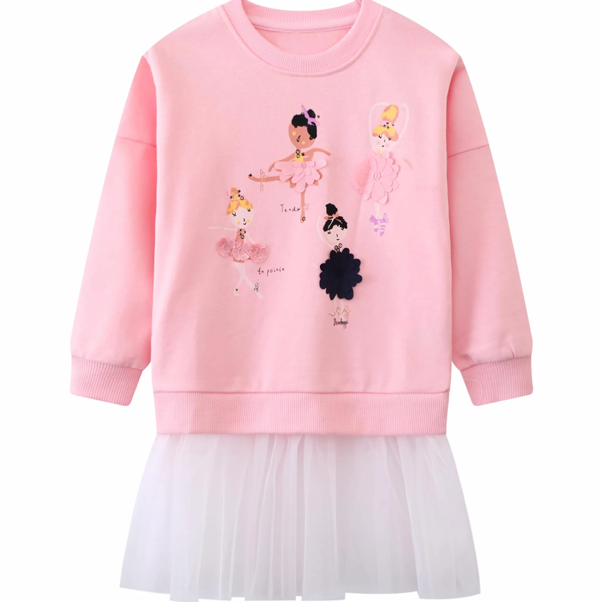 Sudadera Niña Algodón Bordado Apliques Princesa Manga Larga Cuello Redondo Pullover Casual 2-7 años