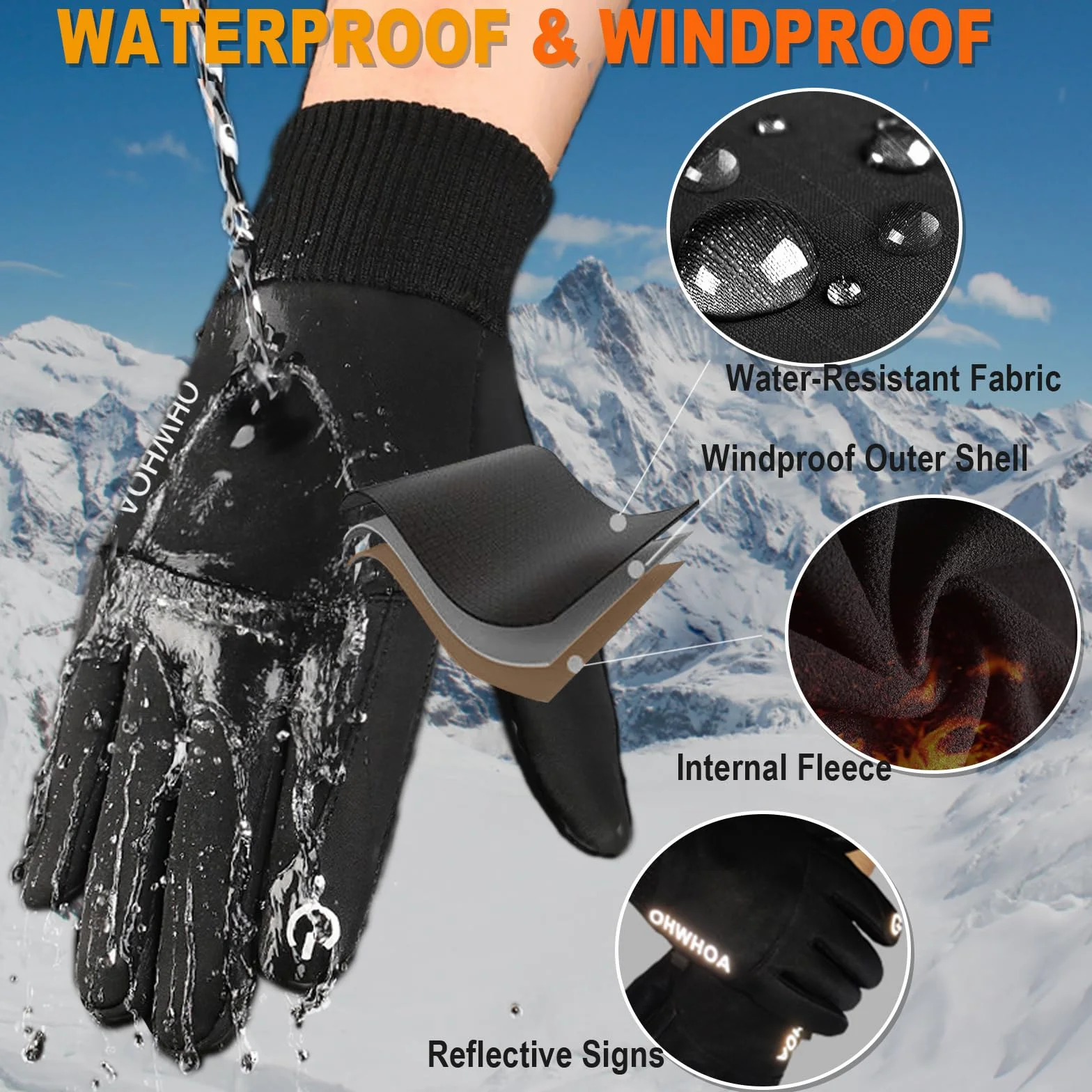 Guantes Invierno Impermeables Térmicos Pantalla Táctil para Moto Ciclismo Esquiar Hombre Mujer