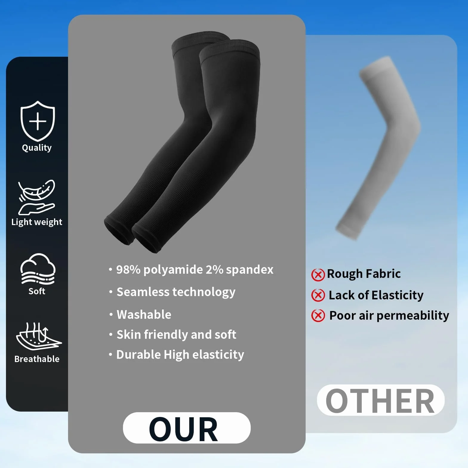 Mangas Compresor de Brazo UPF 50+ Impermeable Protector Solar para Deporte Running Ciclismo