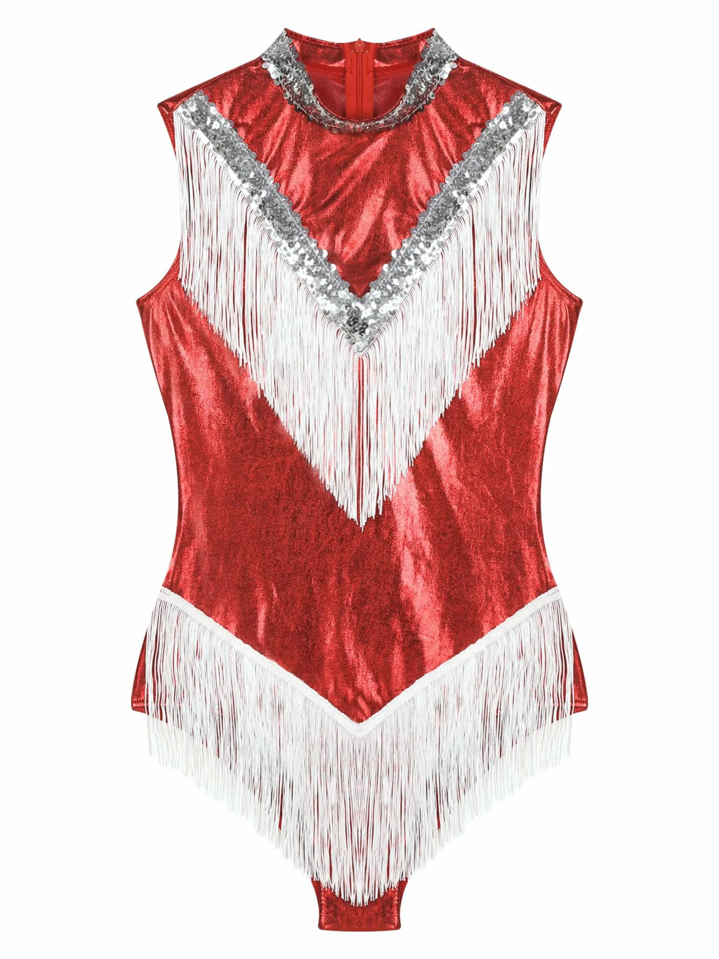 iEFiEL Maillot Brillante de Baile Latino con Flecos para Mujer Patinaje sin Mangas Leotardos Danza Salsa Tango Jazz Rumba