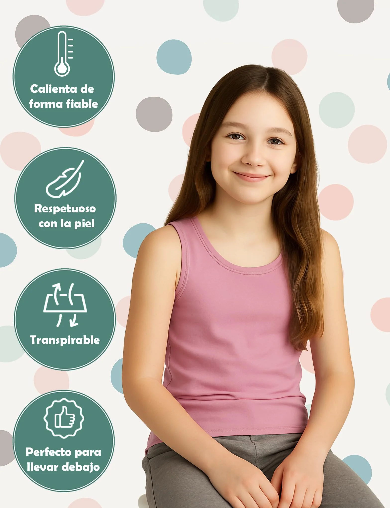 Pack de 5 Camisetas Interiores Niñas 100% Algodón Sin Mangas