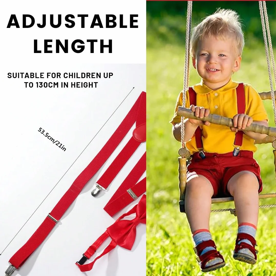 Tirantes Ajustables en Forma de Y y Pajarita para Niños - Set Rojo con Portabebés