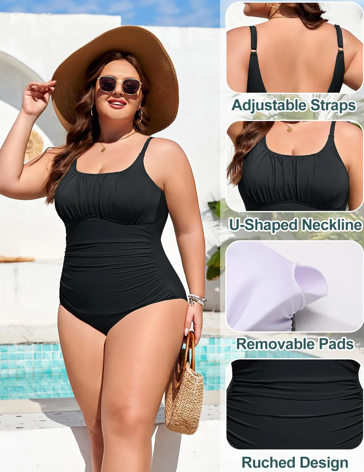 Tuopuda Bañadores Mujer Tallas Grandes Reductor Barriga Bañador Push up con Relleno Trajes de Baño Una Pieza Monokini para Playa Piscina L-4XL