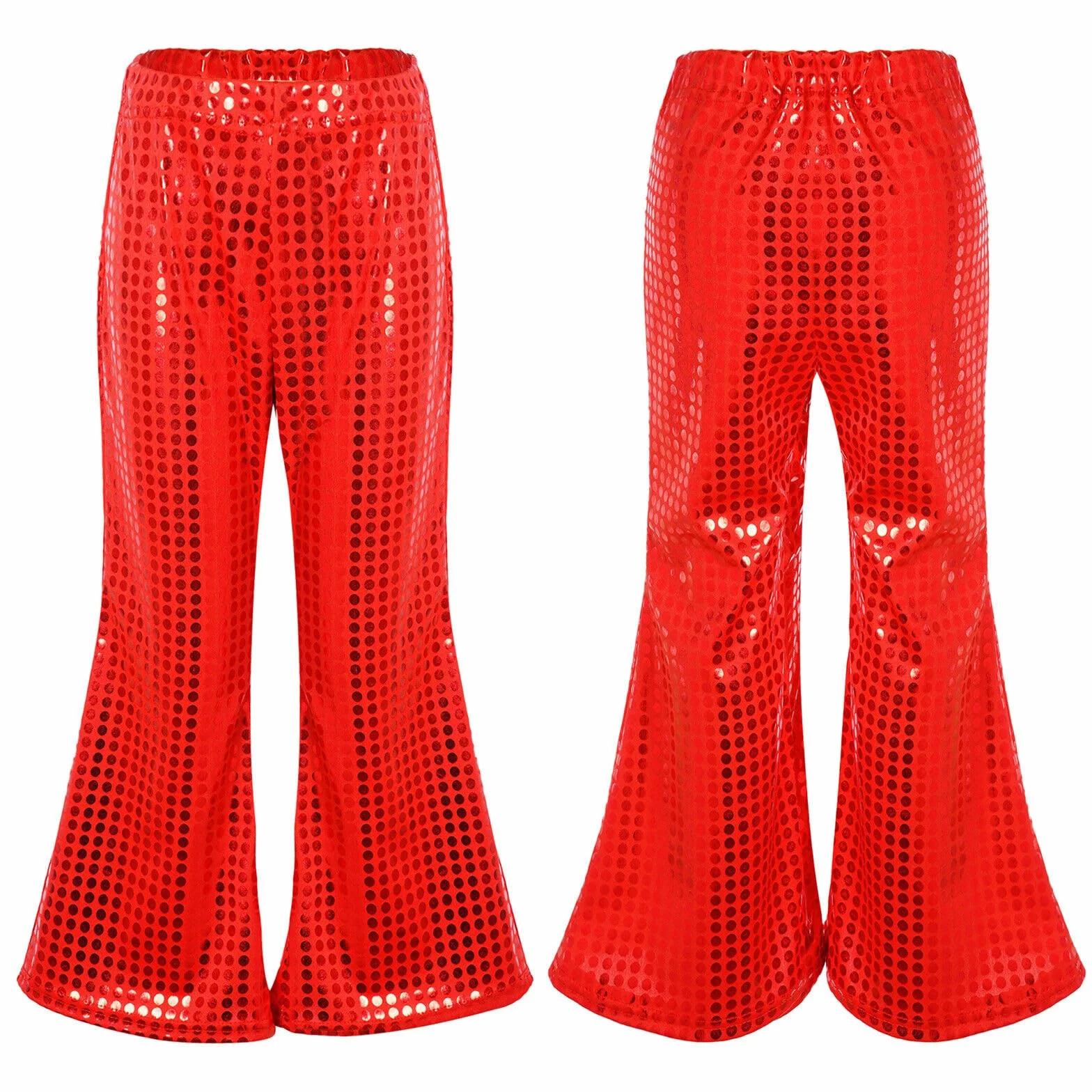 Pantalones Largos Acampanados Lentejuelas Niño Niña Cuero Metálico Brillante Danza Jazz Cintura Elástica