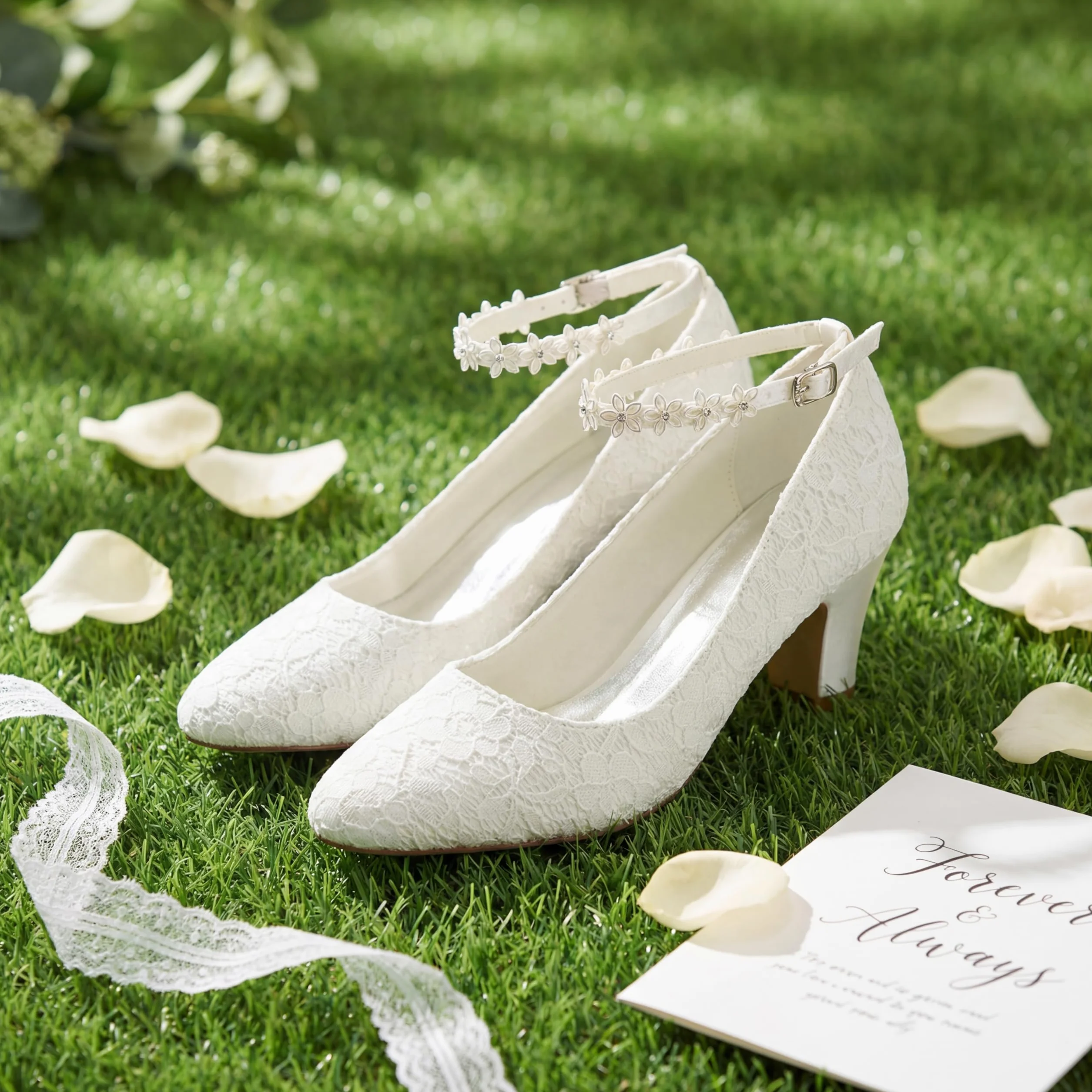 Zapatos de Novia JIAJIA 62311A Tacón Grueso 7cm Satén Flores Boda