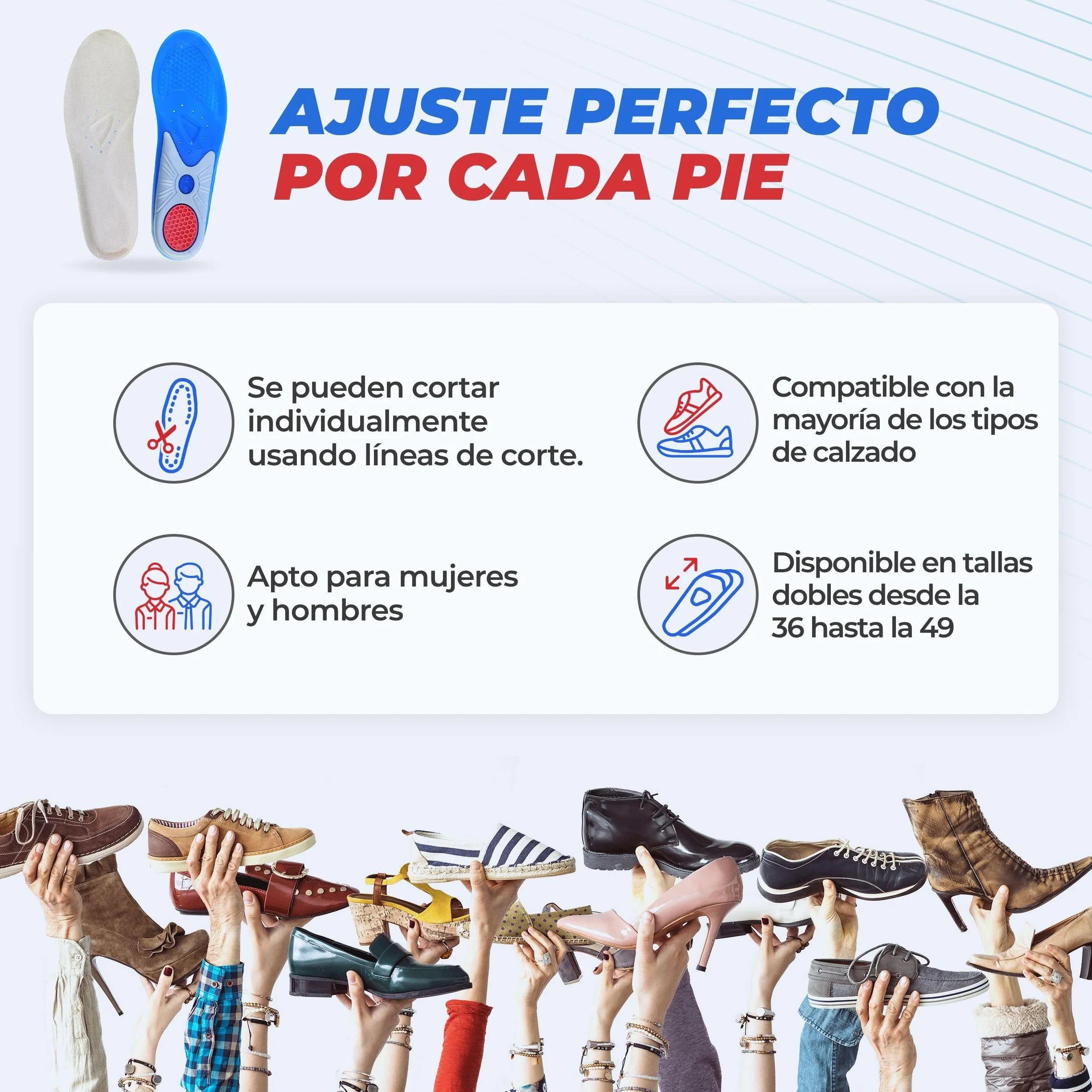 Smart&Gentle Plantillas Gel para Calzado Deportivo y Trabajo Transpirables Fascitis Plantar