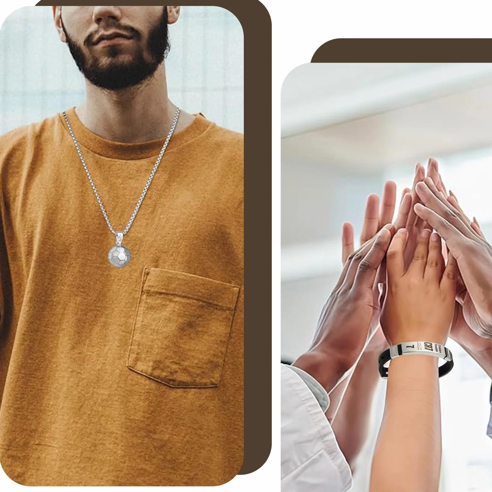 Collar de Fútbol Número 7 Ajustable Plata para Niños - Pulsera de Fútbol Regalo