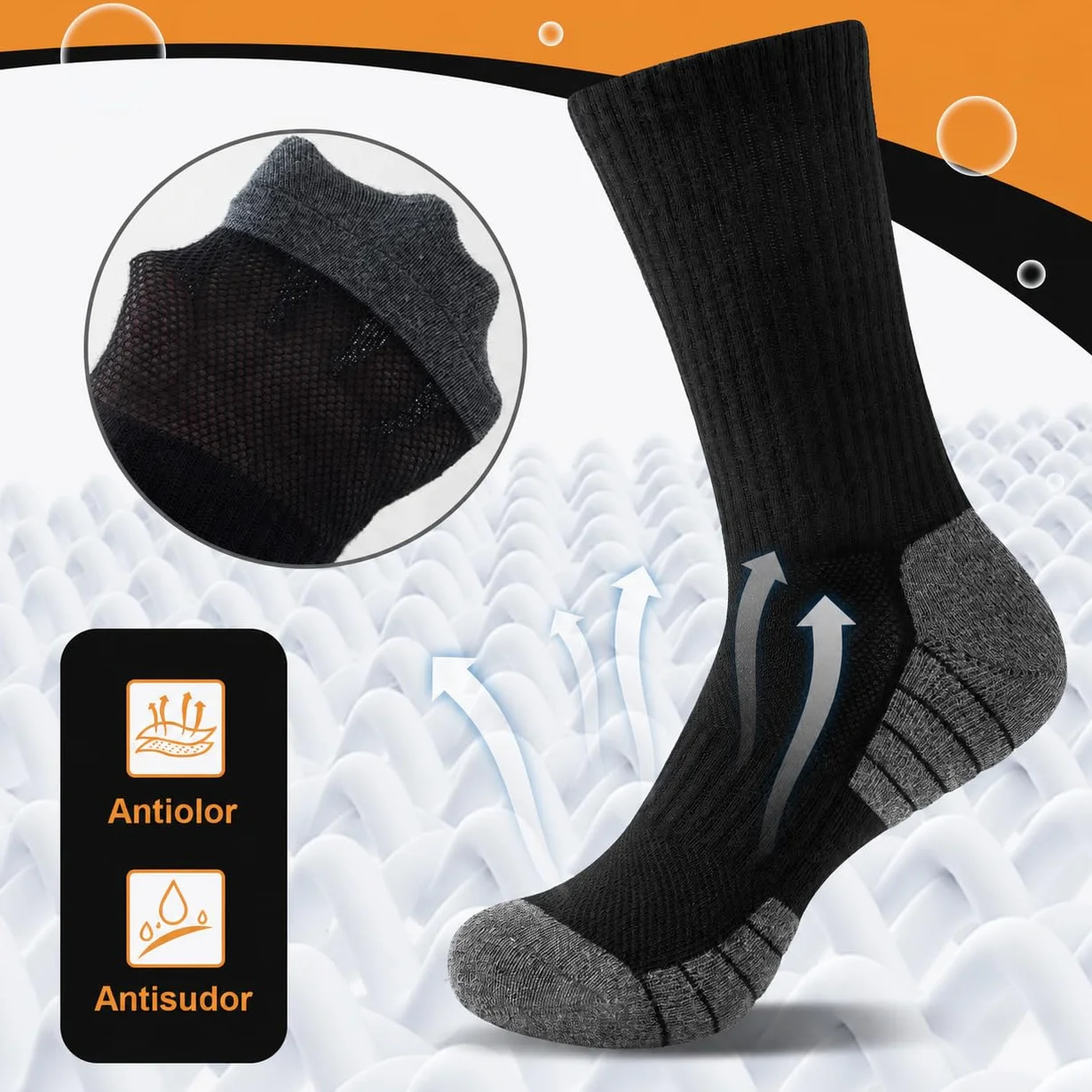 Niorasen Calcetines Hombre Mujer 6 Pares Algodón Transpirable Trekking Correr Amortiguación