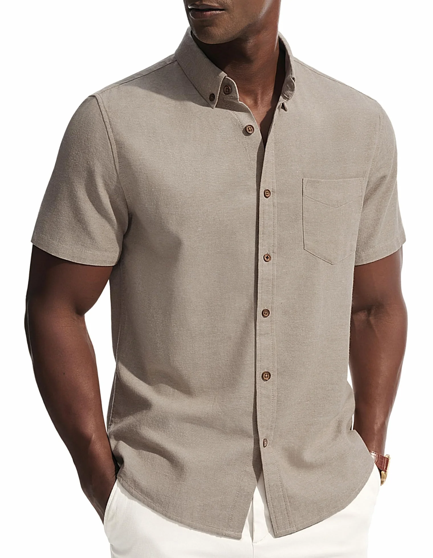PJ PAUL JONES Camisa de lino manga corta para hombre, ligera verano