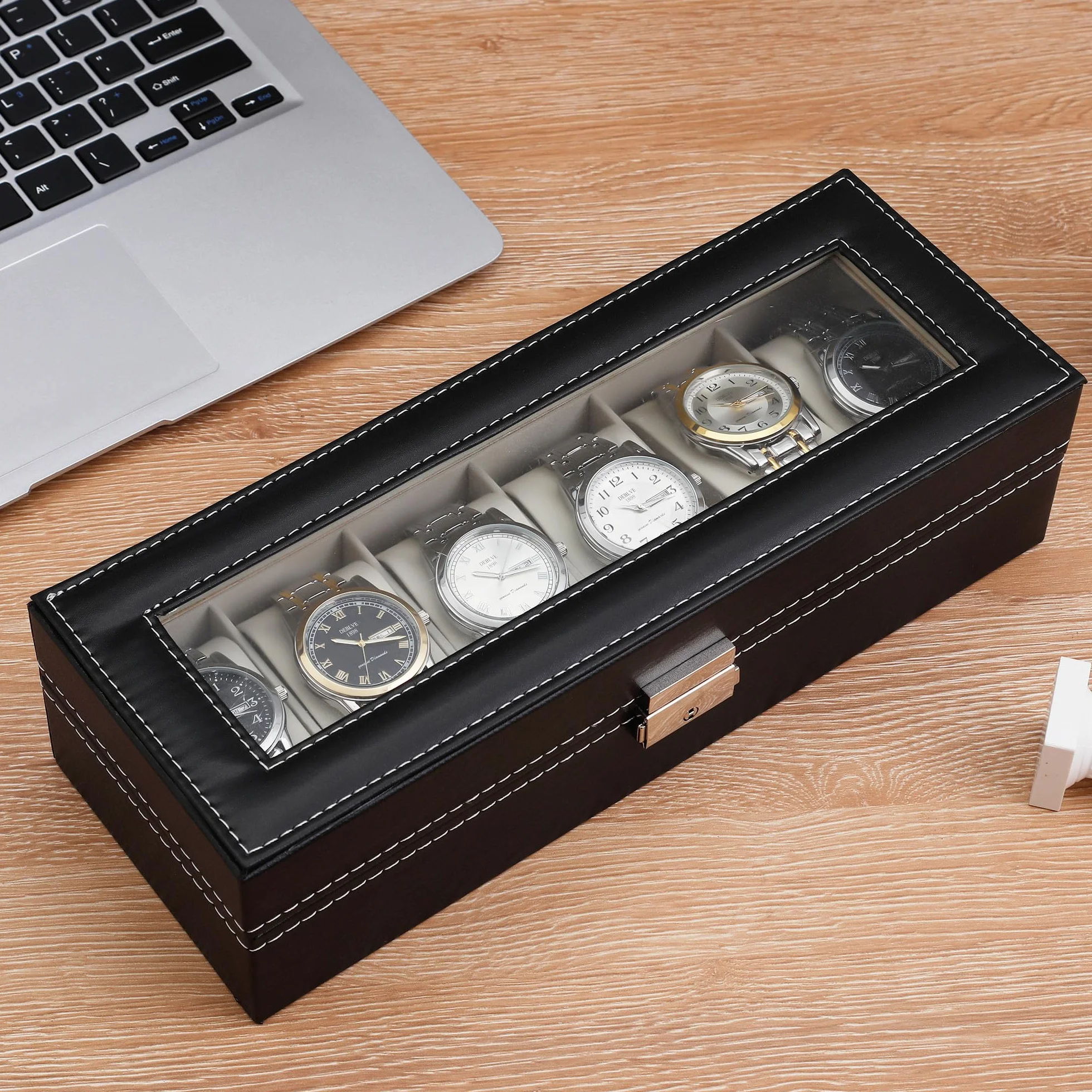 Nuangoo Estuche de Relojes con Cerradura y Tapa de Cristal