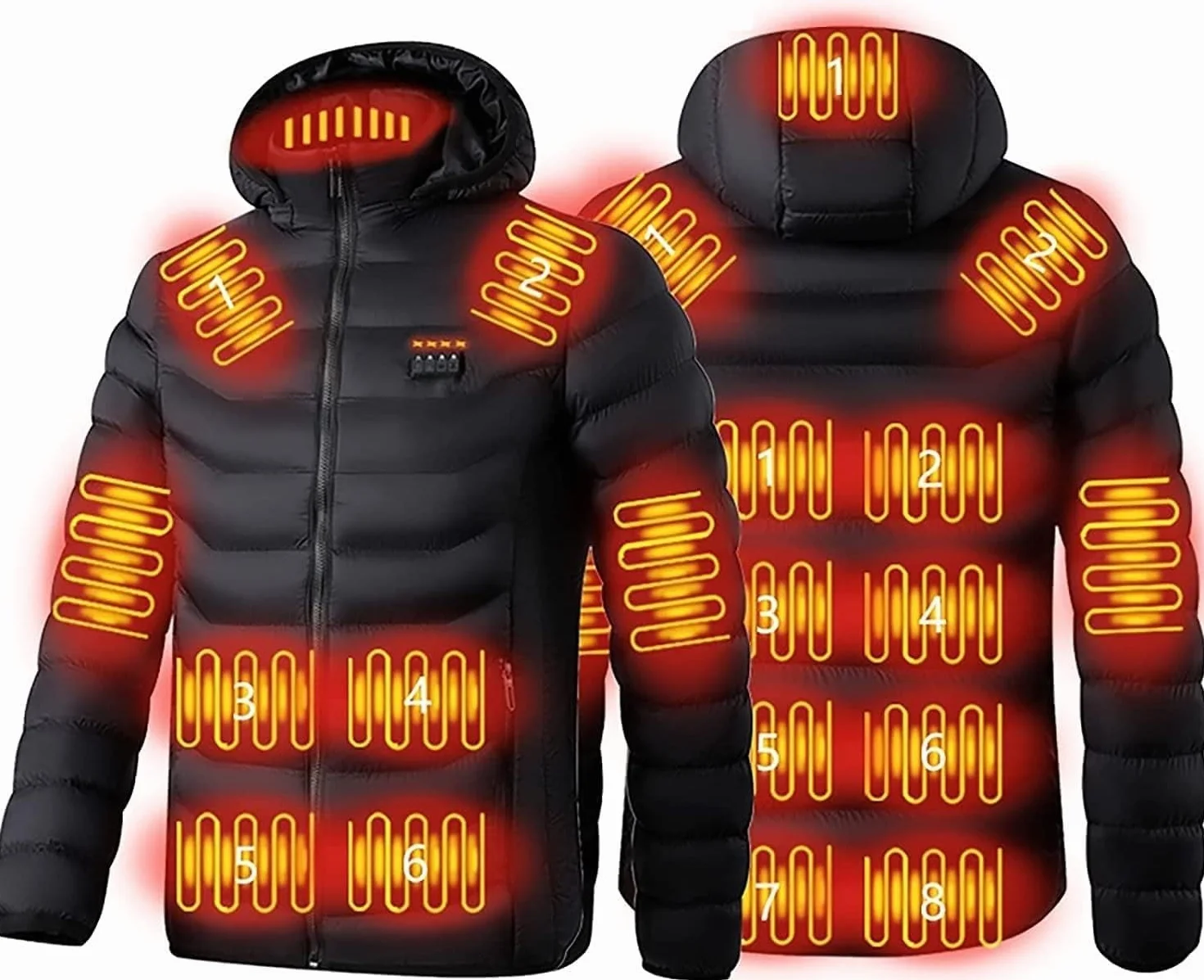 Chaqueta Calefactable Eléctrica 19 Zonas USB Recargable Lavable con Capucha para Hombre Mujer