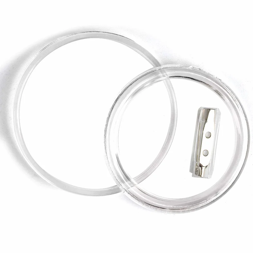 BUYGOO 50 Piezas Chapas Plásticas con Alfiler Incluido, Botón de Pin Redondo de Acrílico Transparente