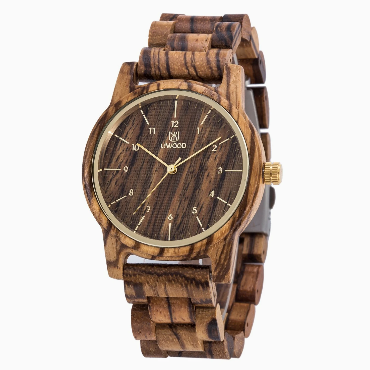 MUJUZE Reloj de Madera para Hombre, Movimiento japonés, Reloj analógico de Cuarzo con Pantalla de Fecha y Puntos Luminosos, Regalo para Hombre