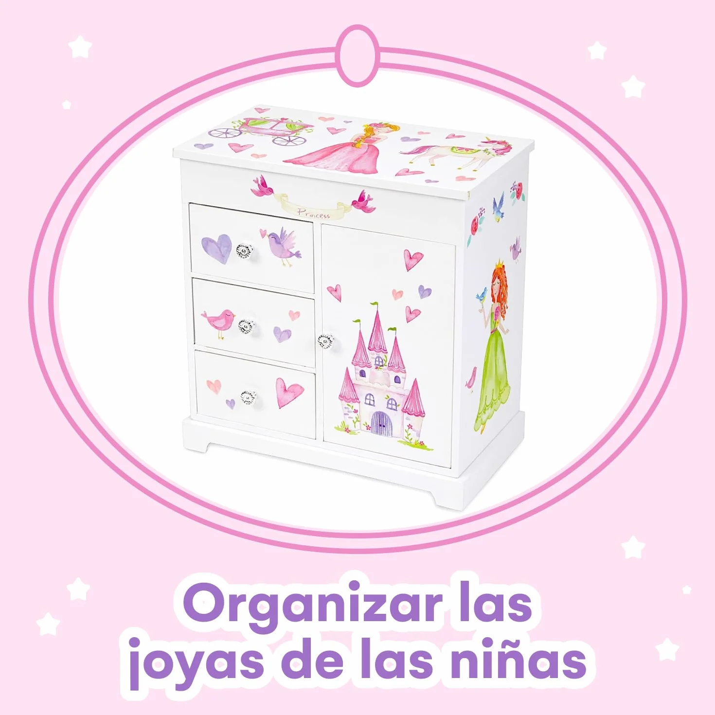 Jewelkeeper Joyero Musical Niña con 4 Cajones - Caja Musical de Recuerdos con Melodía de la Danza del Hada de Azúcar - 24 x 20 x 24 cm