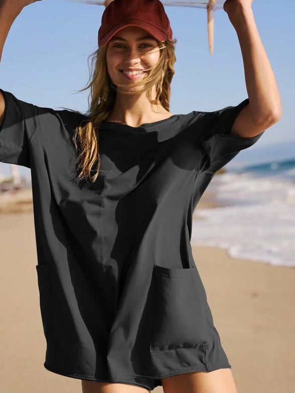 Mono Mujer Verano Manga Corta Jumpsuit Sexy Peto Suelto Pierna Ancha Overoles Casual Vestidos Playa