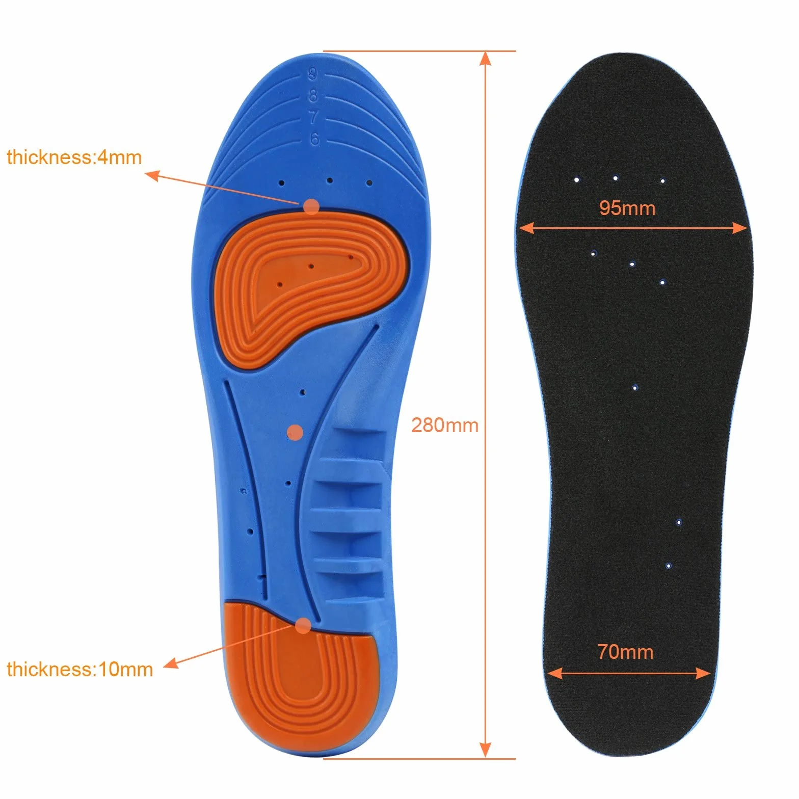 LIHAO 2 Pares Plantillas Zapatos Unisex Gel Deportivas Azul Naranja EU38-42