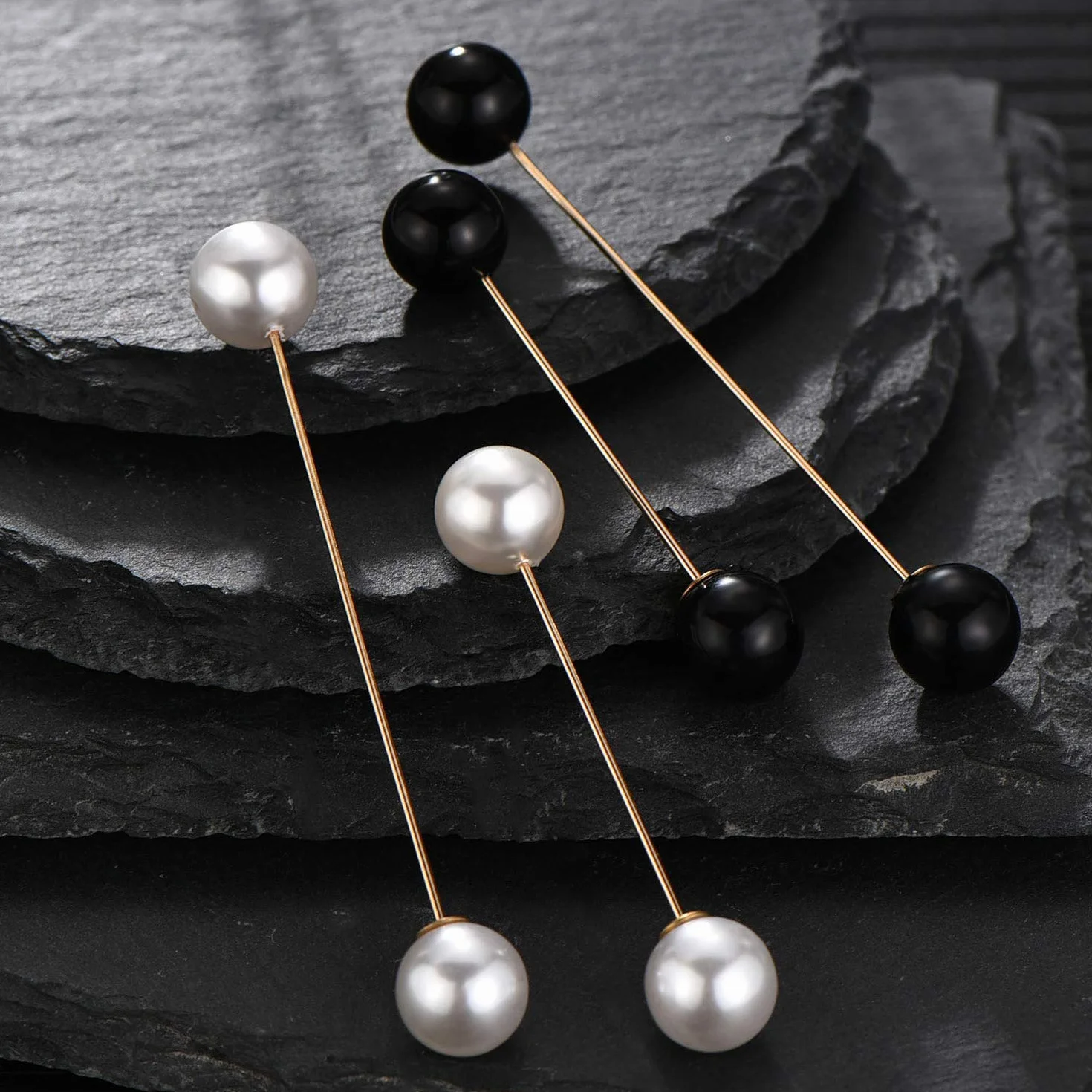 Clip de Suéter de Mujer Broches de Perlas de Imitación Doble Broche Blanco Negro
