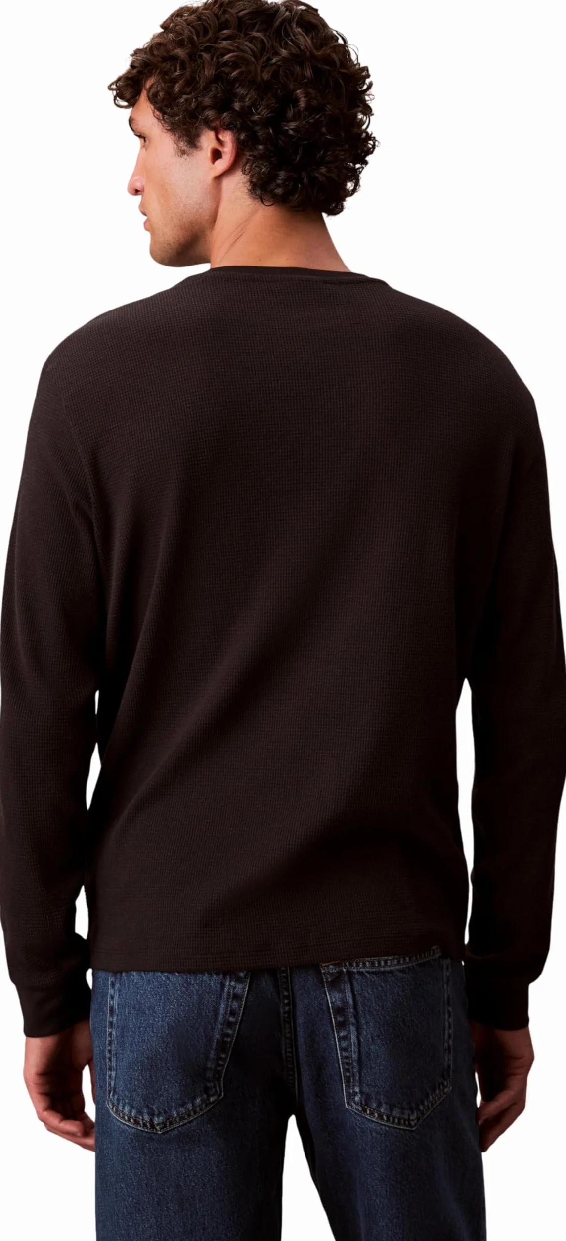 Calvin Klein Camiseta de Manga Larga Hombre Waffle Badge tee con Cuello Redondo