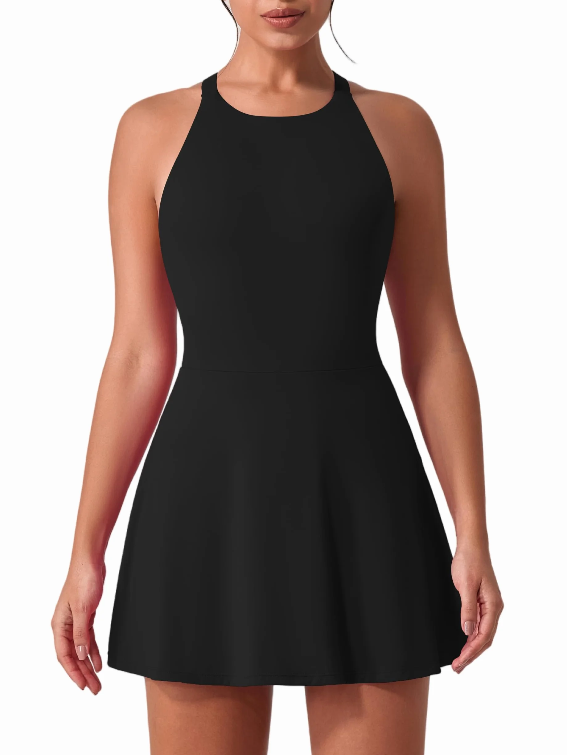 IDOPIP Vestido de tenis mujer con sujetador integrado y pantalones cortos bolsillo cruzado corte trasero